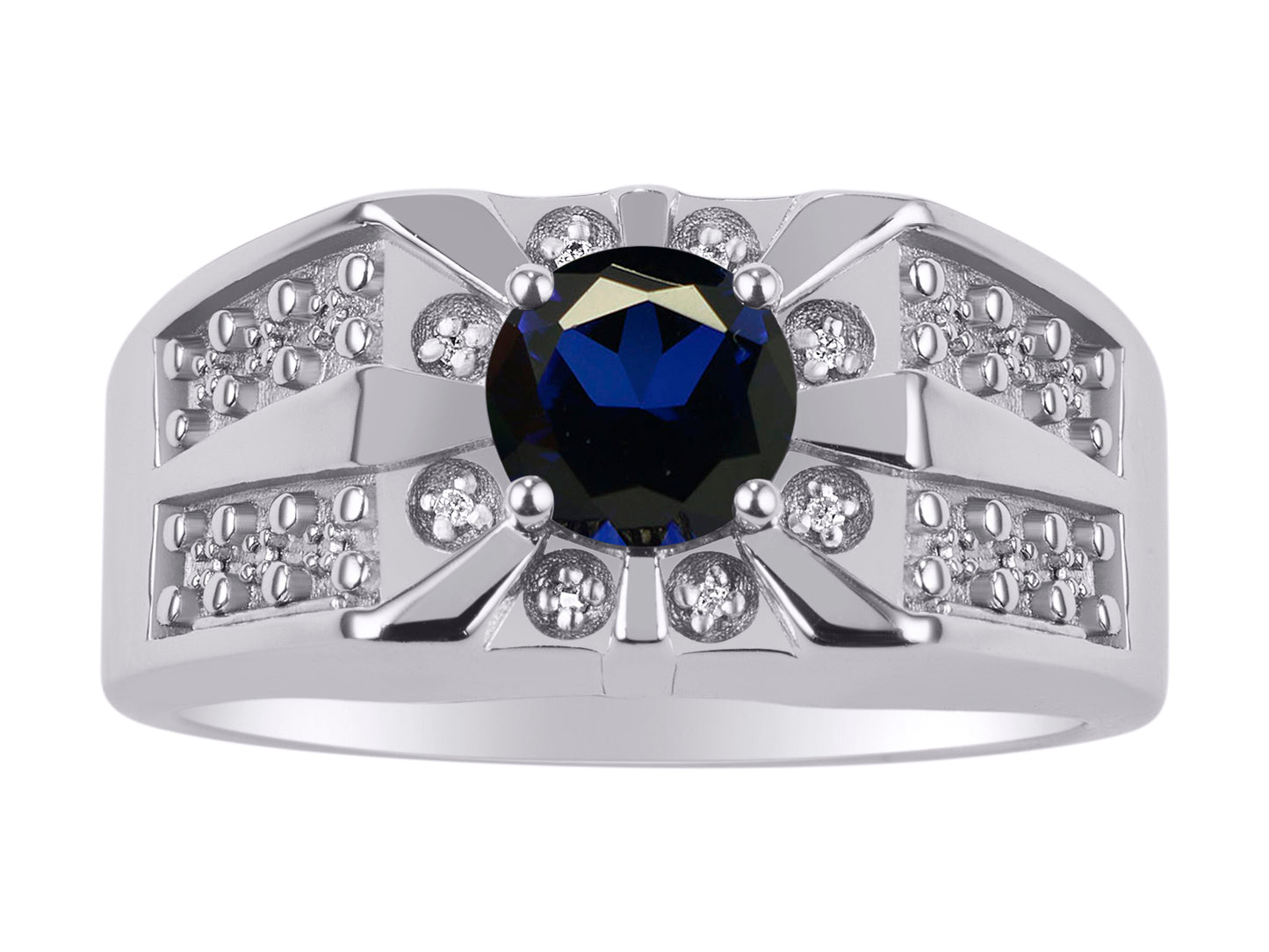 RYLOS Men's Designer Starburst Ring with 7MM Round Gemstone & Diamond Birthstone Rings in Sizes 8-13 in Sterling Silver