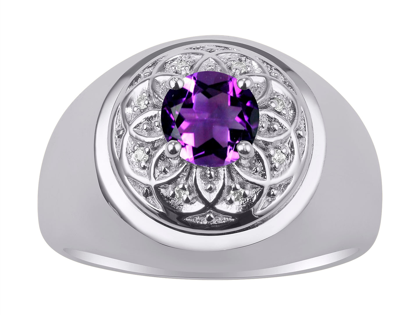 RYLOS Men's Designer Gypsy Ring with 7MM Round Gemstone & Diamond Birthstone Rings in Sizes 8-13 in Sterling Silver