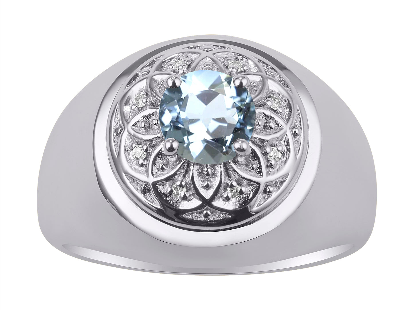 RYLOS Men's Designer Gypsy Ring with 7MM Round Gemstone & Diamond Birthstone Rings in Sizes 8-13 in Sterling Silver