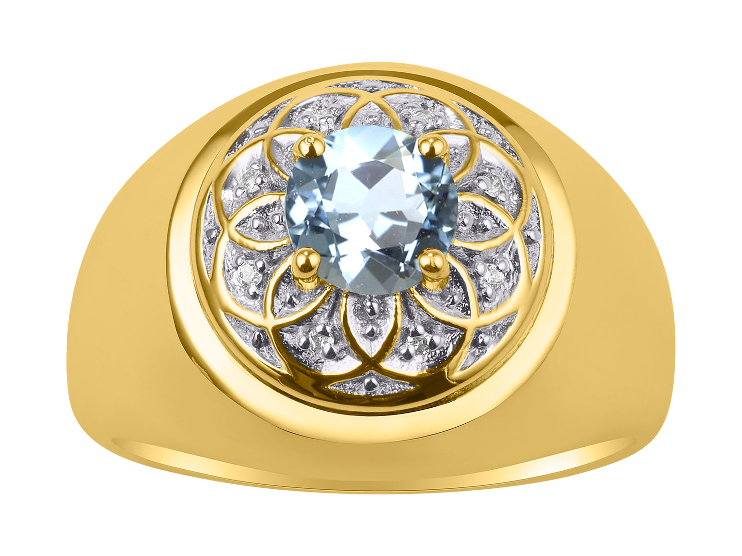 RYLOS Men's 14K Yellow Gold Designer Gypsy Ring with 7MM Round Gemstone & Diamond Birthstone Rings in Sizes 8-13