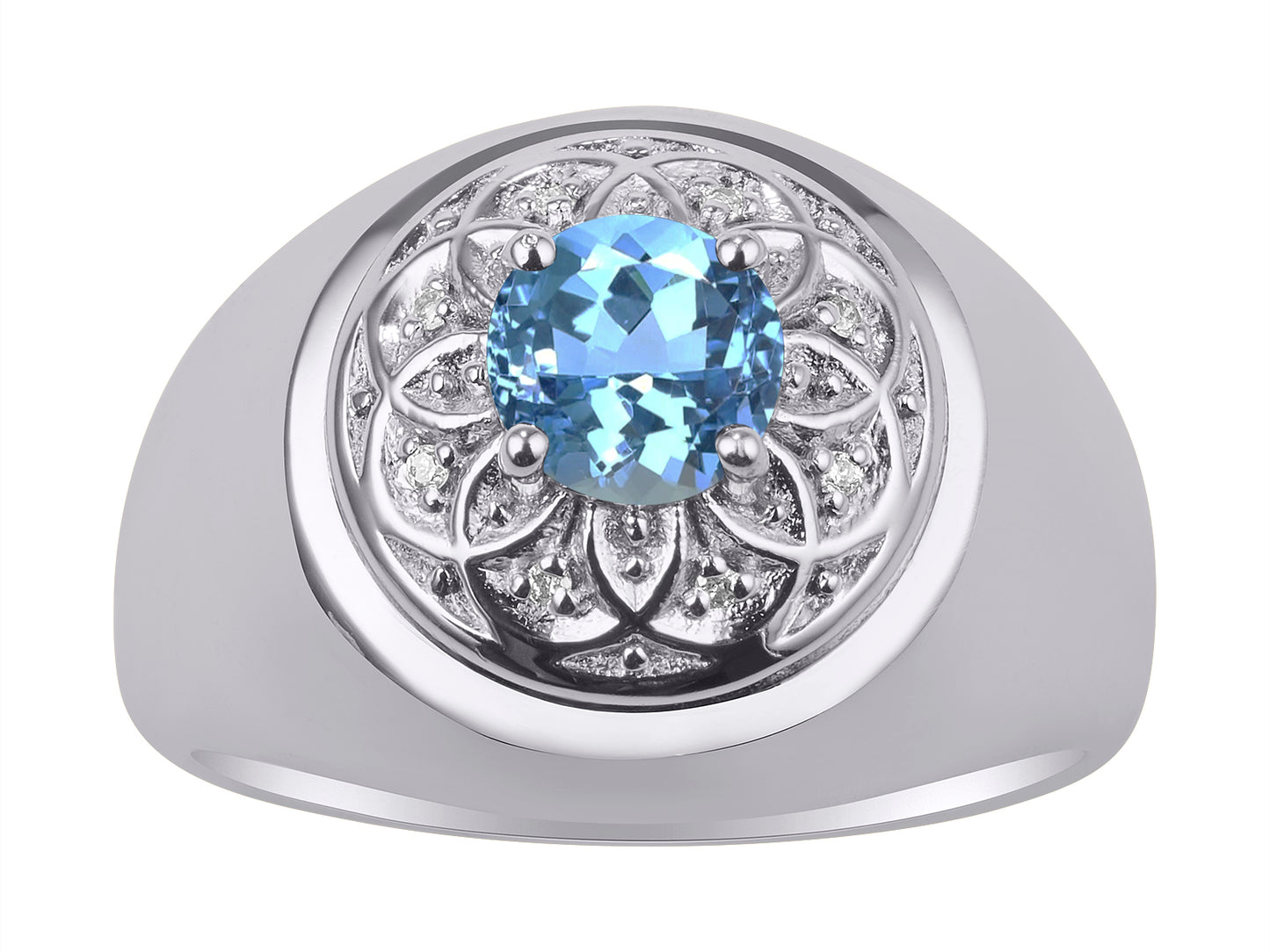 RYLOS Men's Designer Gypsy Ring with 7MM Round Gemstone & Diamond Birthstone Rings in Sizes 8-13 in Sterling Silver