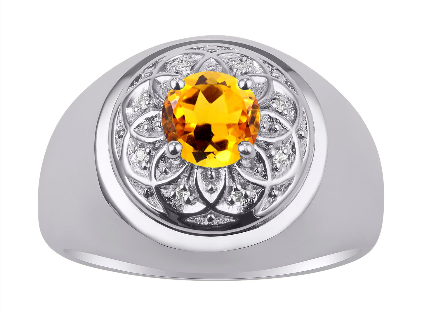 RYLOS Men's Designer Gypsy Ring with 7MM Round Gemstone & Diamond Birthstone Rings in Sizes 8-13 in Sterling Silver