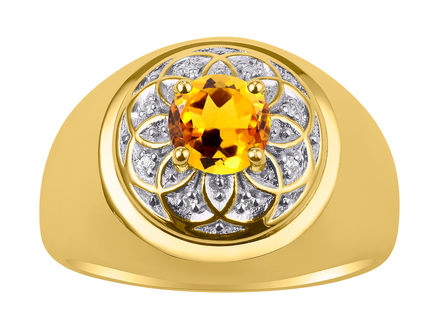 RYLOS Men's 14K Yellow Gold Designer Gypsy Ring with 7MM Round Gemstone & Diamond Birthstone Rings in Sizes 8-13