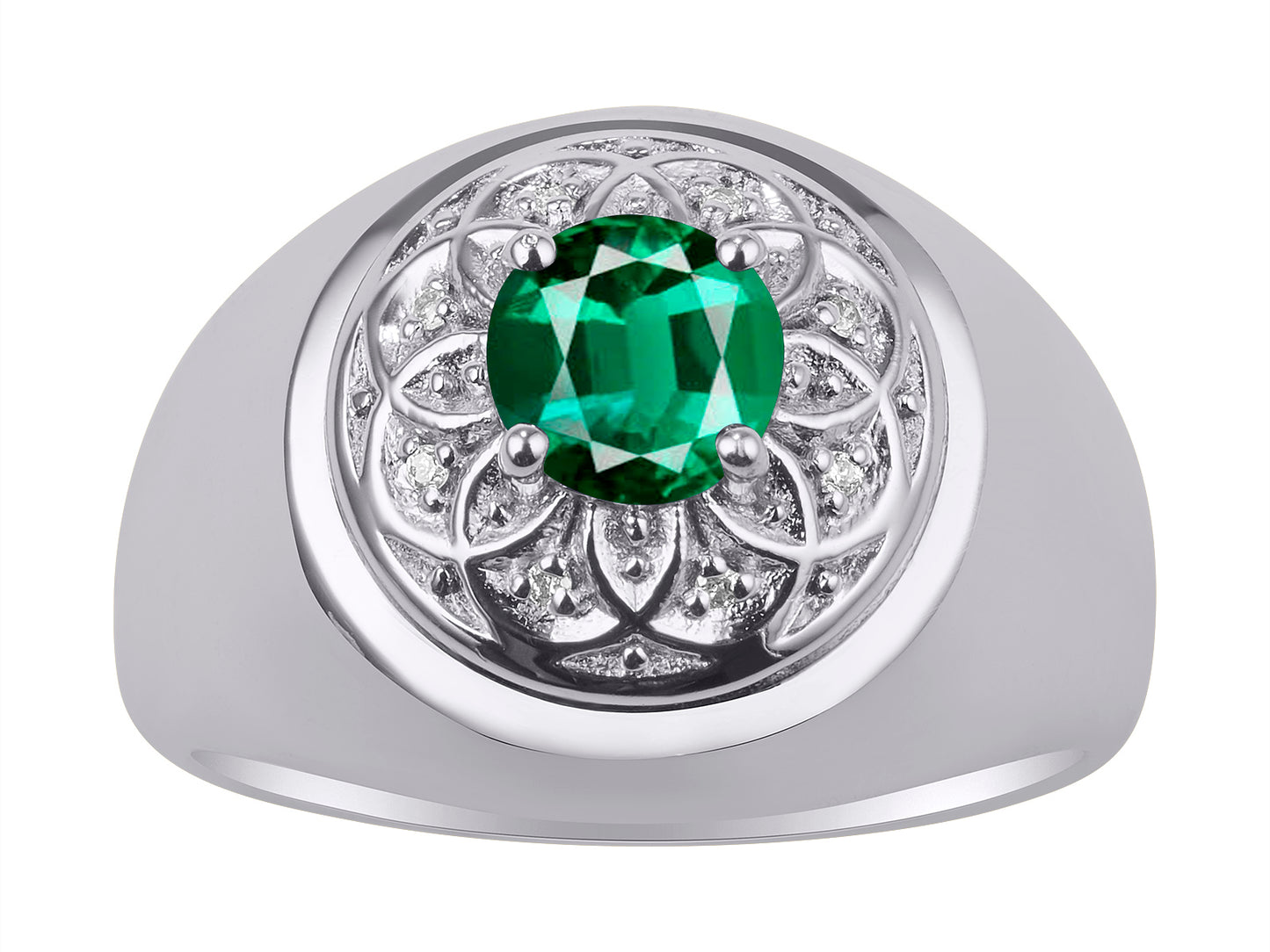 RYLOS Men's Designer Gypsy Ring with 7MM Round Gemstone & Diamond Birthstone Rings in Sizes 8-13 in Sterling Silver