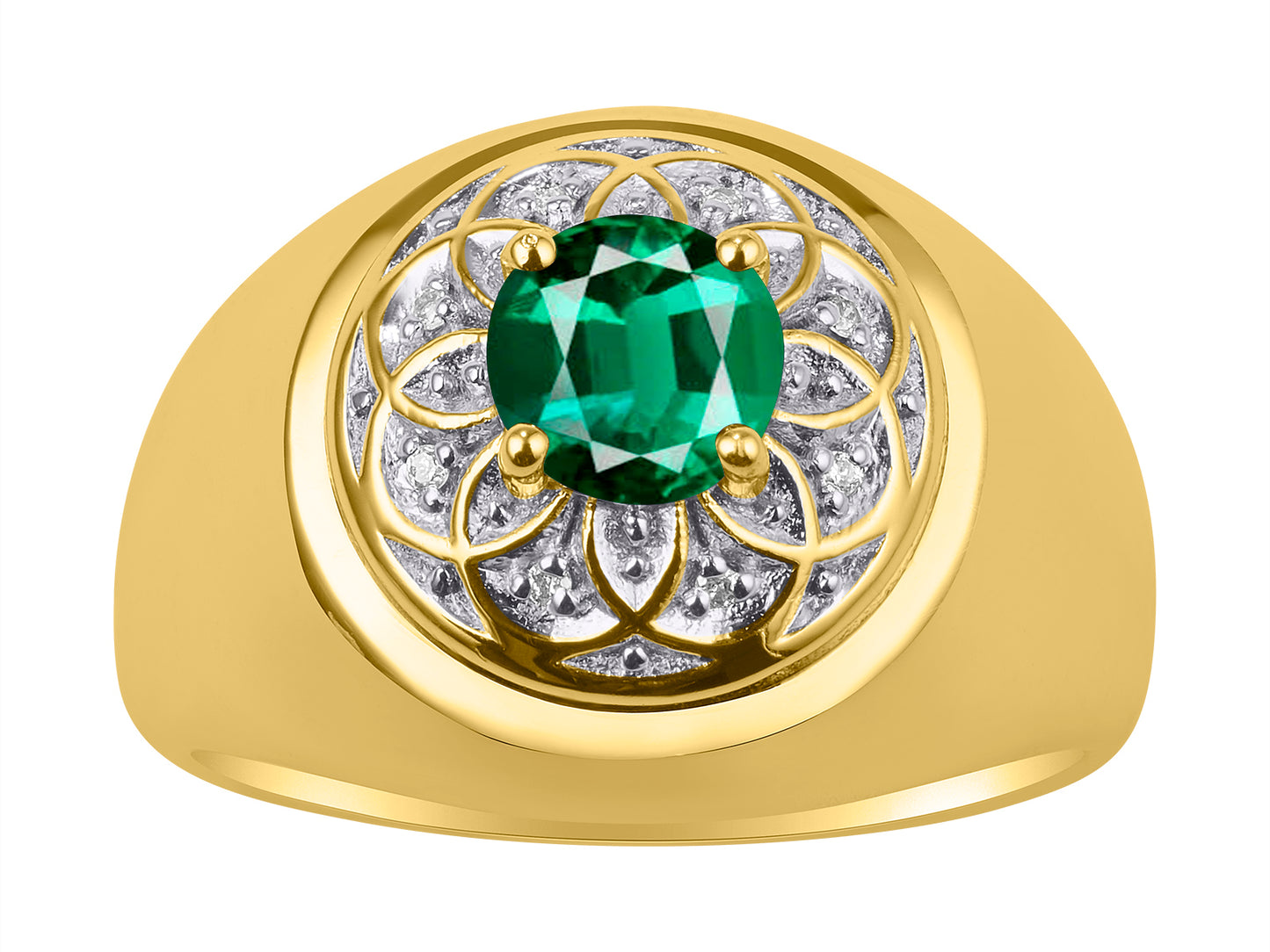 RYLOS Men's Designer Gypsy Ring; 7MM Round Gemstone & Diamond Birthstone Rings in Sizes 8-13 Yellow Gold Plated Silver