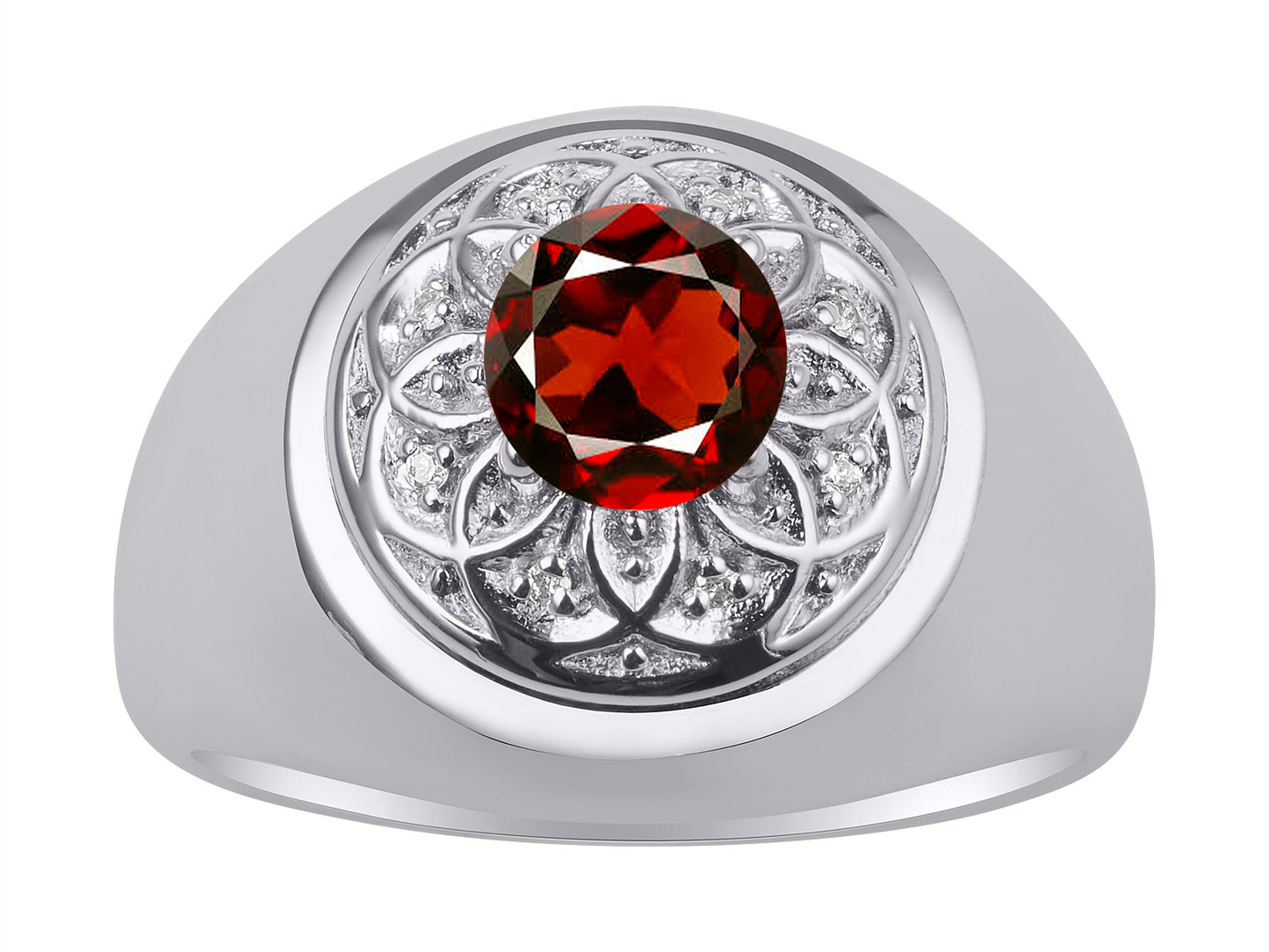 RYLOS Men's Designer Gypsy Ring with 7MM Round Gemstone & Diamond Birthstone Rings in Sizes 8-13 in Sterling Silver