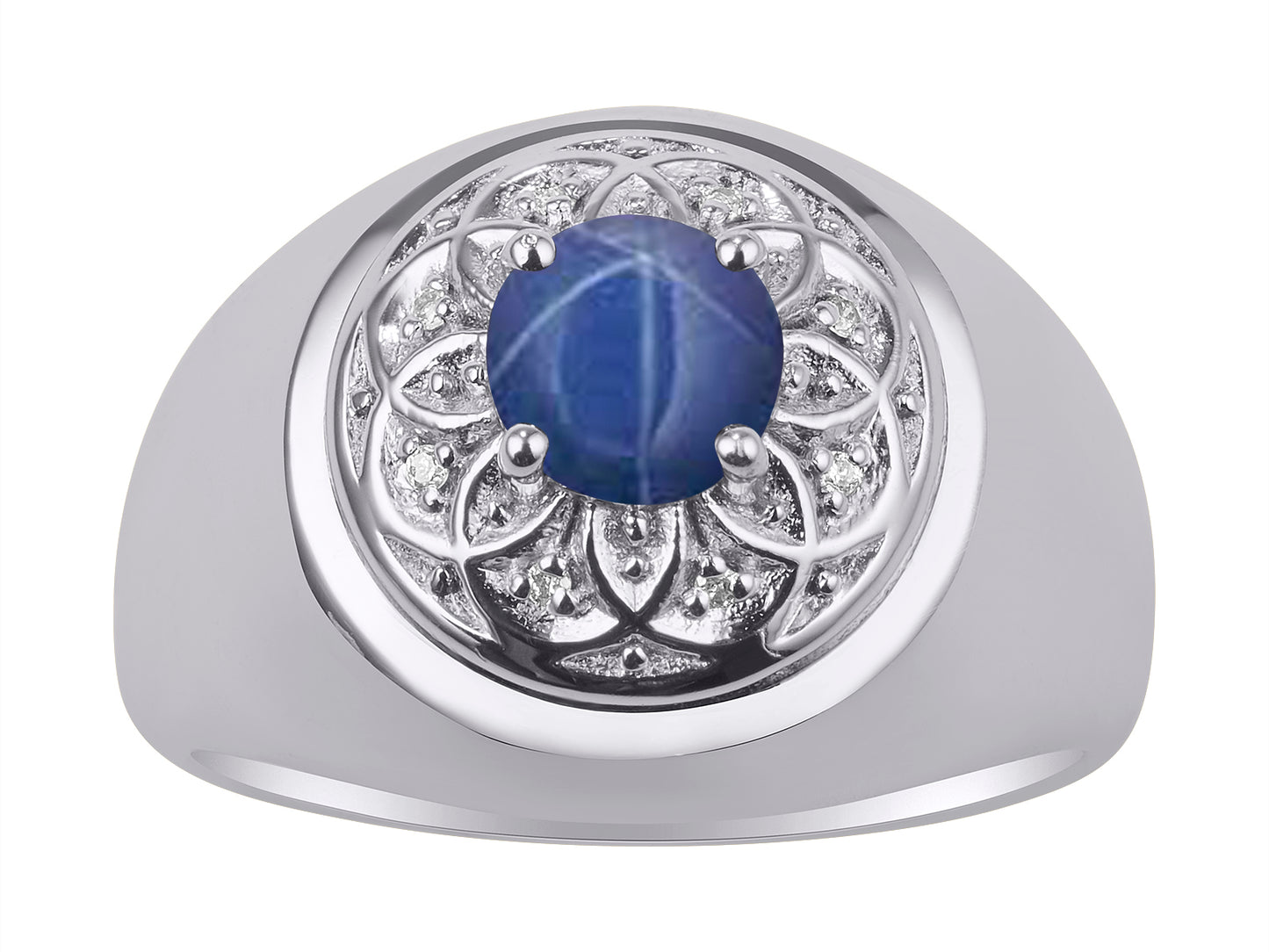 RYLOS Men's Designer Gypsy Ring with 7MM Round Gemstone & Diamond Birthstone Rings in Sizes 8-13 in Sterling Silver