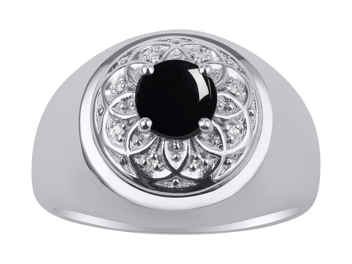 RYLOS Men's Designer Gypsy Ring with 7MM Round Gemstone & Diamond Birthstone Rings in Sizes 8-13 in Sterling Silver