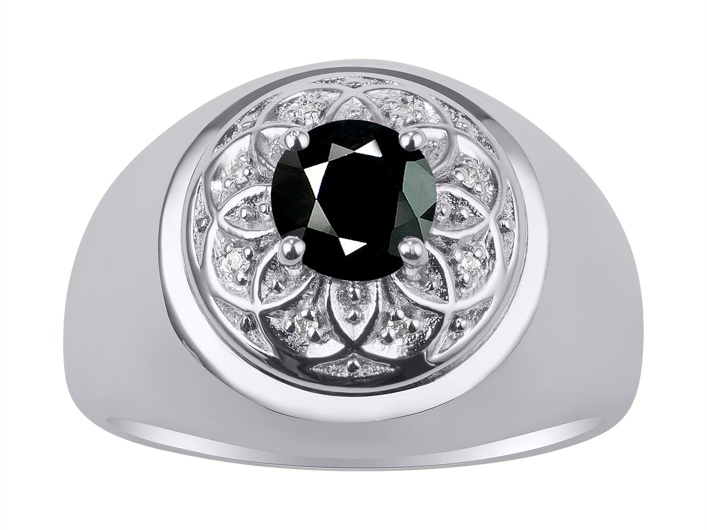 RYLOS Men's Designer Gypsy Ring with 7MM Round Gemstone & Diamond Birthstone Rings in Sizes 8-13 in Sterling Silver