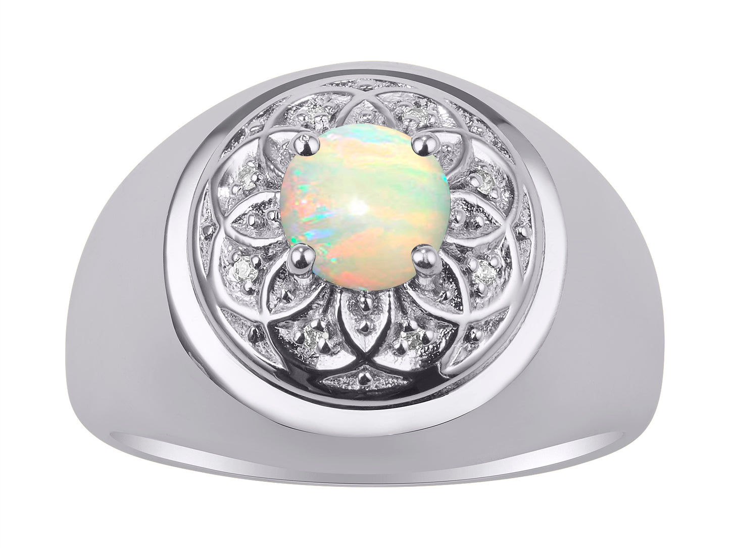 RYLOS Men's Designer Gypsy Ring with 7MM Round Gemstone & Diamond Birthstone Rings in Sizes 8-13 in Sterling Silver