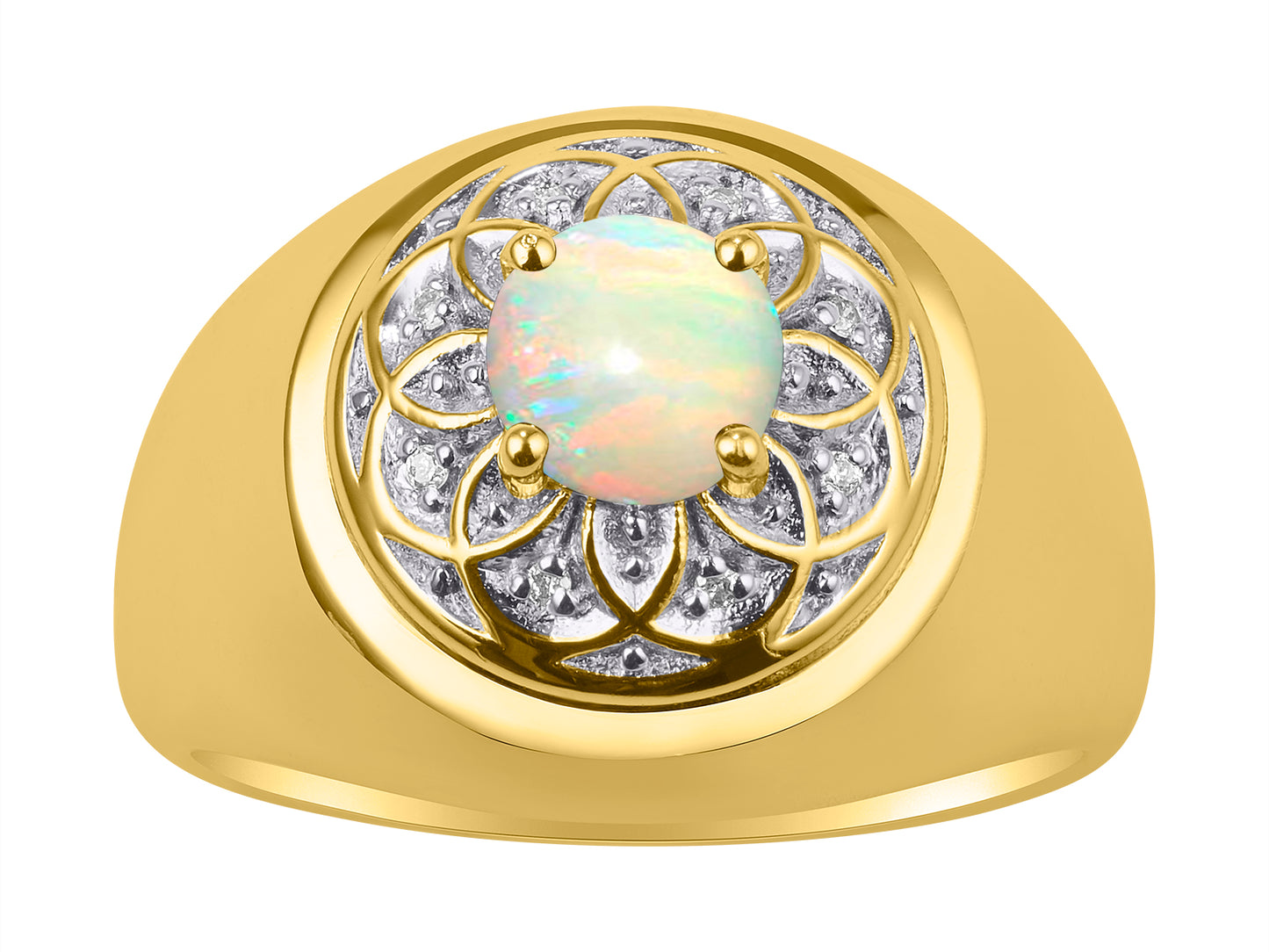 RYLOS Men's Designer Gypsy Ring; 7MM Round Gemstone & Diamond Birthstone Rings in Sizes 8-13 Yellow Gold Plated Silver