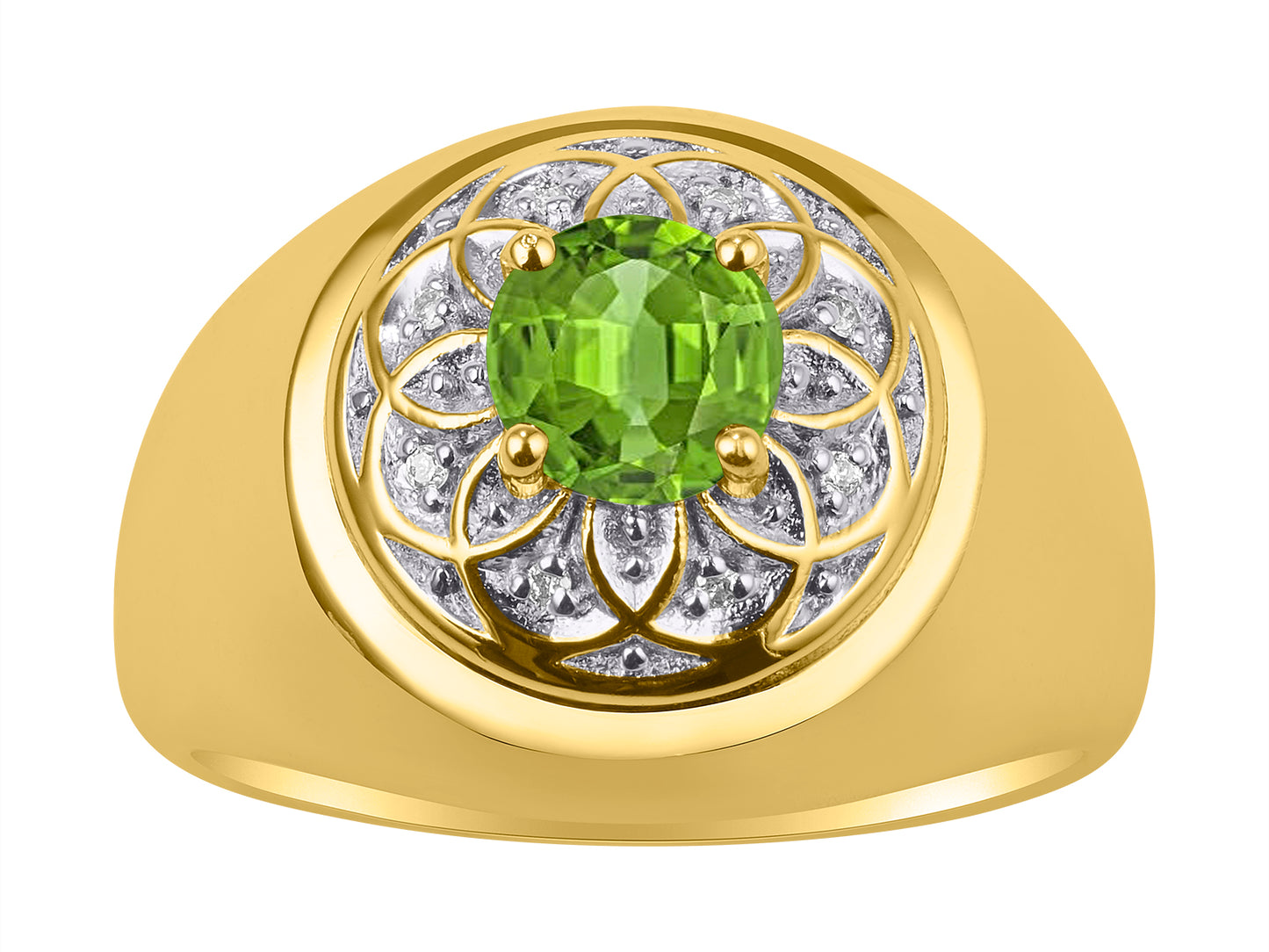 RYLOS Men's Designer Gypsy Ring; 7MM Round Gemstone & Diamond Birthstone Rings in Sizes 8-13 Yellow Gold Plated Silver