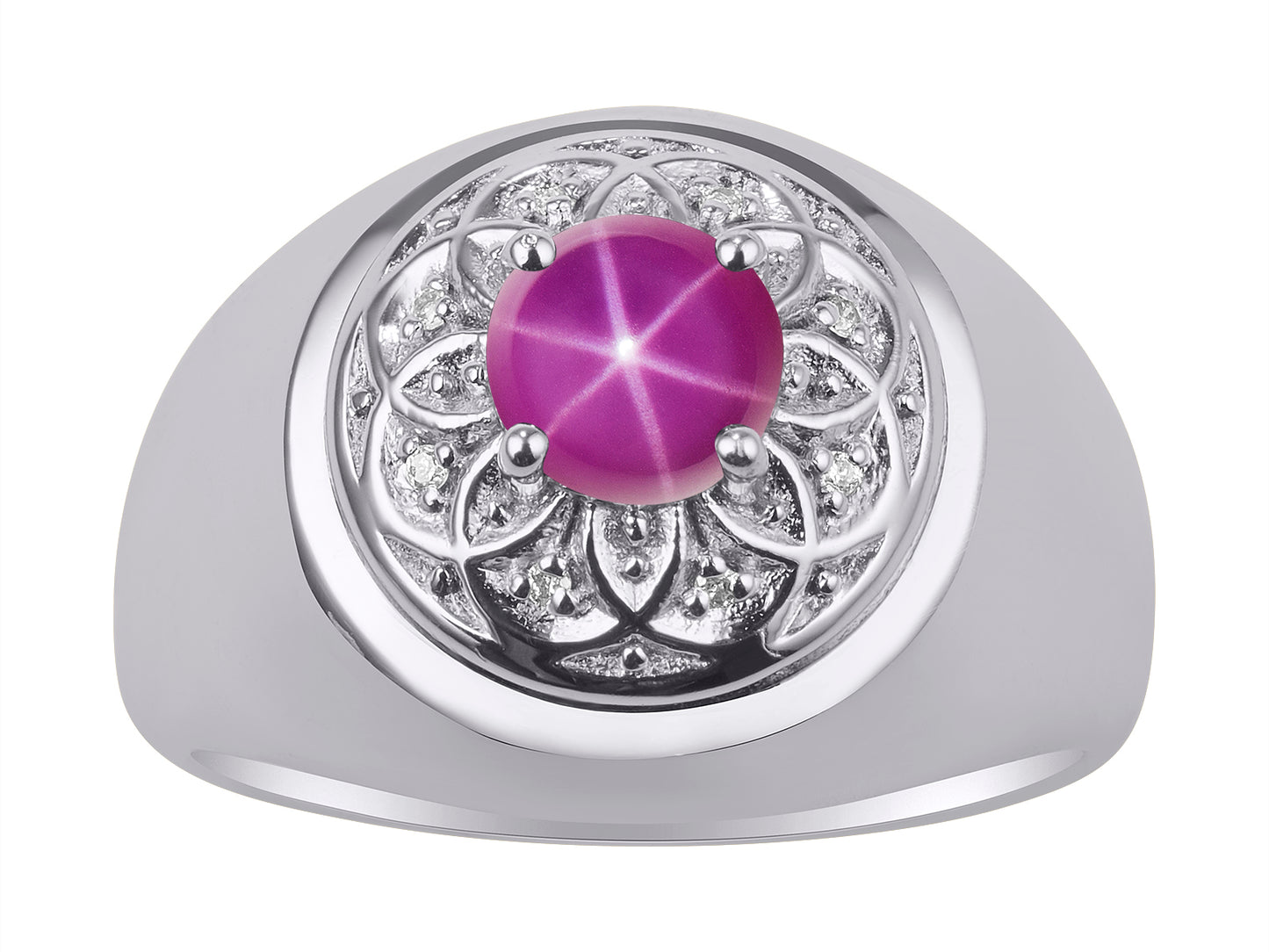 RYLOS Men's Designer Gypsy Ring with 7MM Round Gemstone & Diamond Birthstone Rings in Sizes 8-13 in Sterling Silver