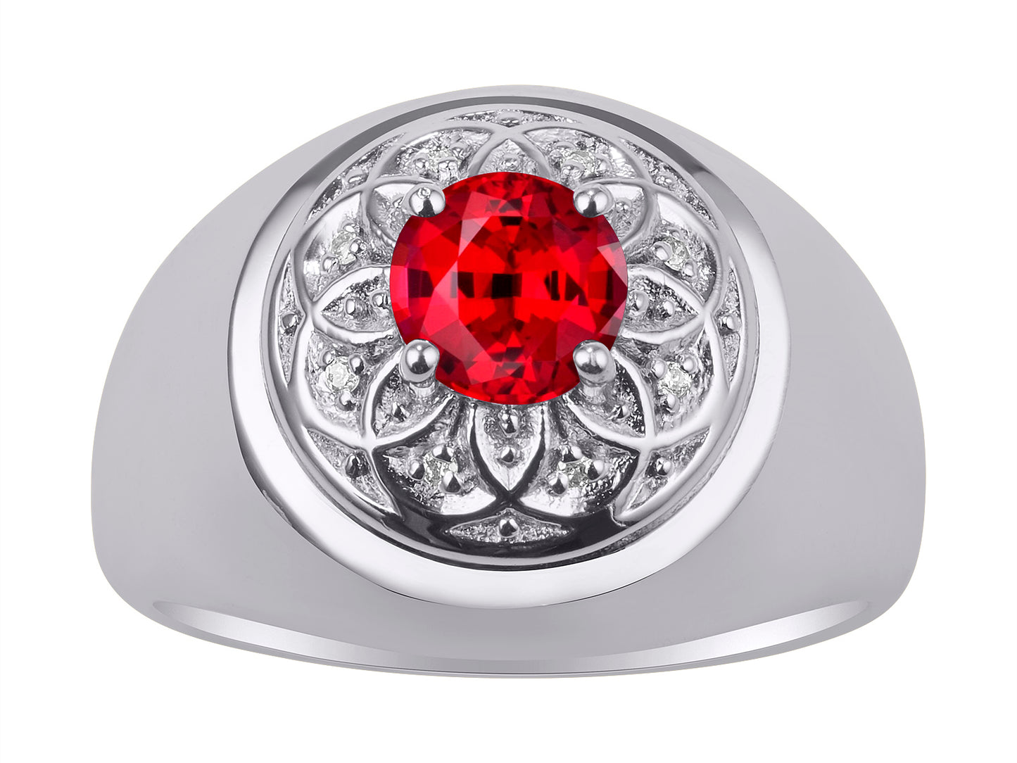 RYLOS Men's Designer Gypsy Ring with 7MM Round Gemstone & Diamond Birthstone Rings in Sizes 8-13 in Sterling Silver