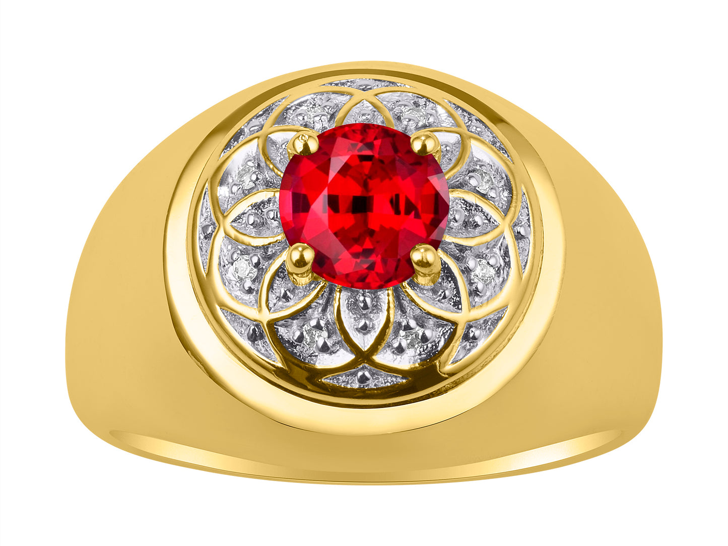 RYLOS Men's Designer Gypsy Ring; 7MM Round Gemstone & Diamond Birthstone Rings in Sizes 8-13 Yellow Gold Plated Silver
