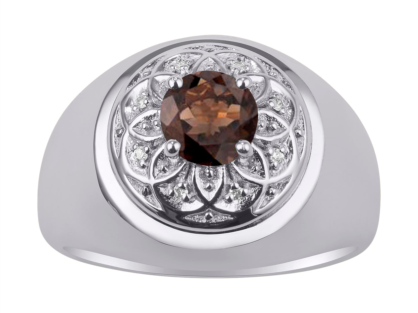 RYLOS Men's Designer Gypsy Ring with 7MM Round Gemstone & Diamond Birthstone Rings in Sizes 8-13 in Sterling Silver