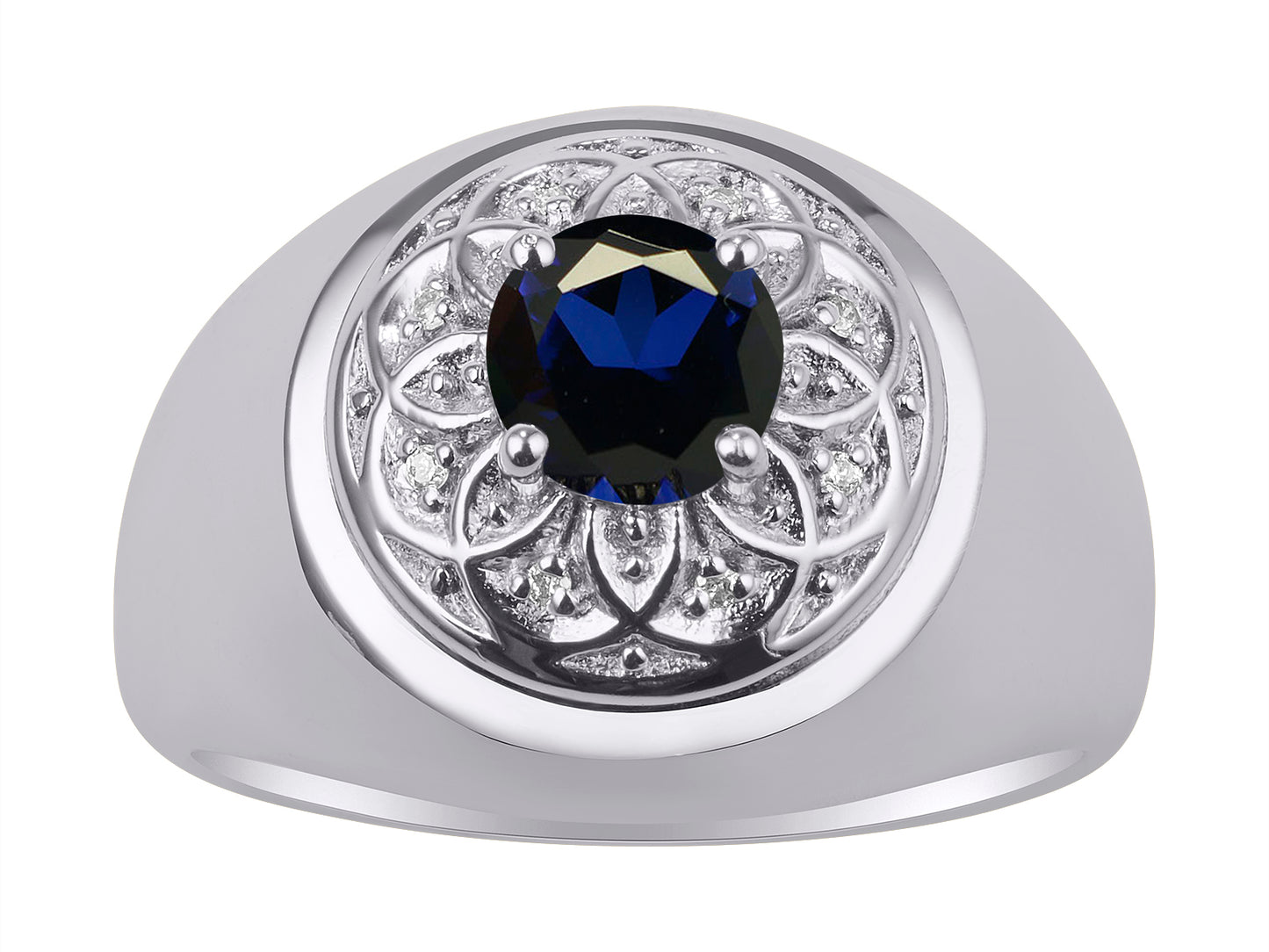 RYLOS Men's Designer Gypsy Ring with 7MM Round Gemstone & Diamond Birthstone Rings in Sizes 8-13 in Sterling Silver