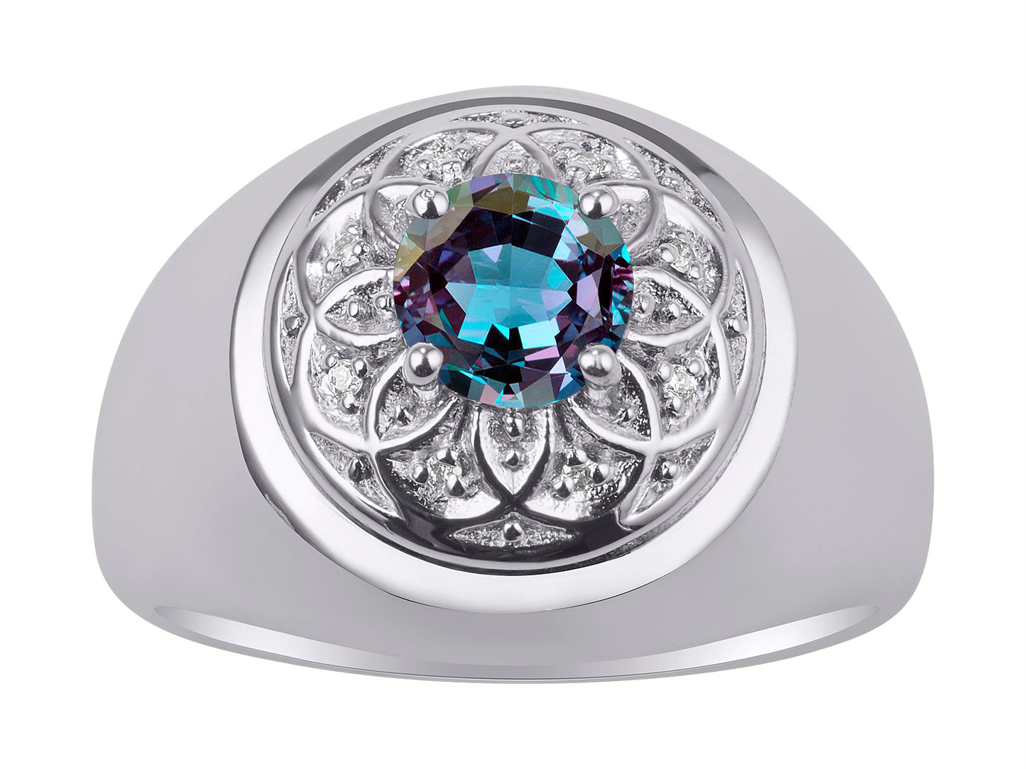 RYLOS Men's Designer Gypsy Ring with 7MM Round Gemstone & Diamond Birthstone Rings in Sizes 8-13 in Sterling Silver