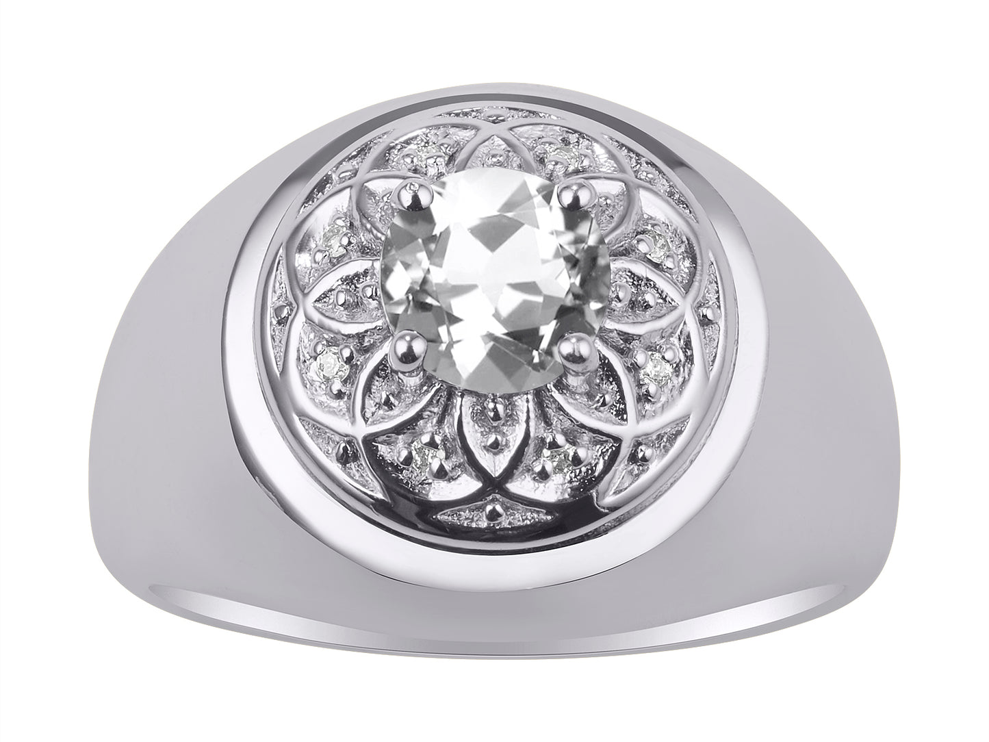RYLOS Men's Designer Gypsy Ring with 7MM Round Gemstone & Diamond Birthstone Rings in Sizes 8-13 in Sterling Silver