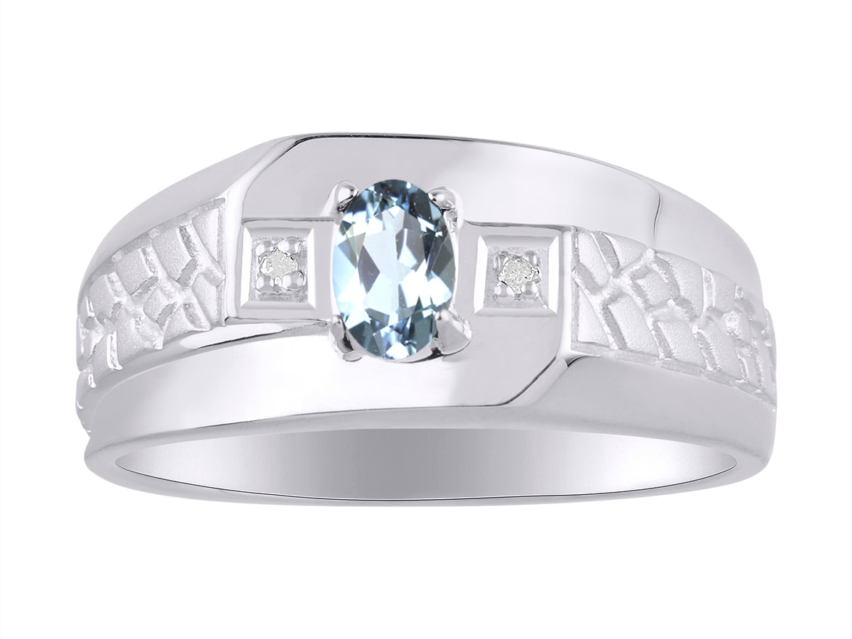 RYLOS Men's Classic Nugget Ring with 6x4MM Oval Gemstone &  Diamond Birthstone Rings in Sizes 8-13 Sterling Silver