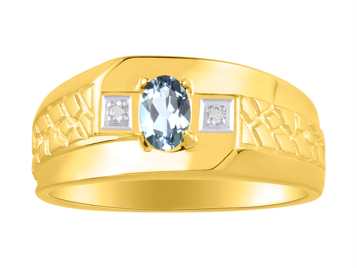 RYLOS Men's Classic Nugget Ring with 6x4MM Oval Gemstone &  Diamond Birthstone Rings in Sizes 8-13 Yellow Gold Plated Silver