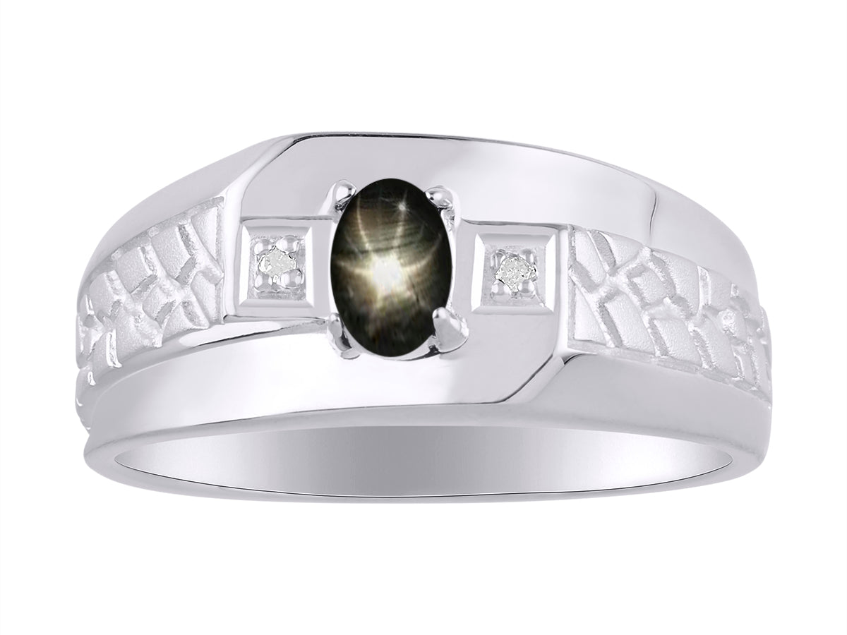 RYLOS Men's 14K White Gold Classic Nugget Ring with 6x4MM Oval Gemstone &  Diamond Birthstone Rings in Sizes 8-13