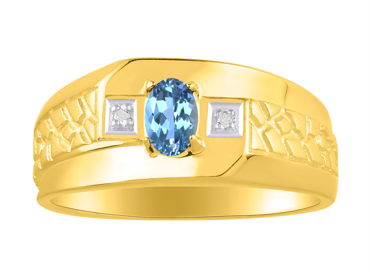 RYLOS Men's Classic Nugget Ring with 6x4MM Oval Gemstone &  Diamond Birthstone Rings in Sizes 8-13 Yellow Gold Plated Silver