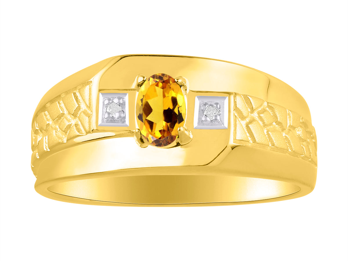 RYLOS Men's Classic Nugget Ring with 6x4MM Oval Gemstone &  Diamond Birthstone Rings in Sizes 8-13 Yellow Gold Plated Silver