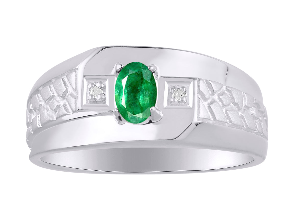 RYLOS Men's 14K White Gold Classic Nugget Ring with 6x4MM Oval Gemstone &  Diamond Birthstone Rings in Sizes 8-13