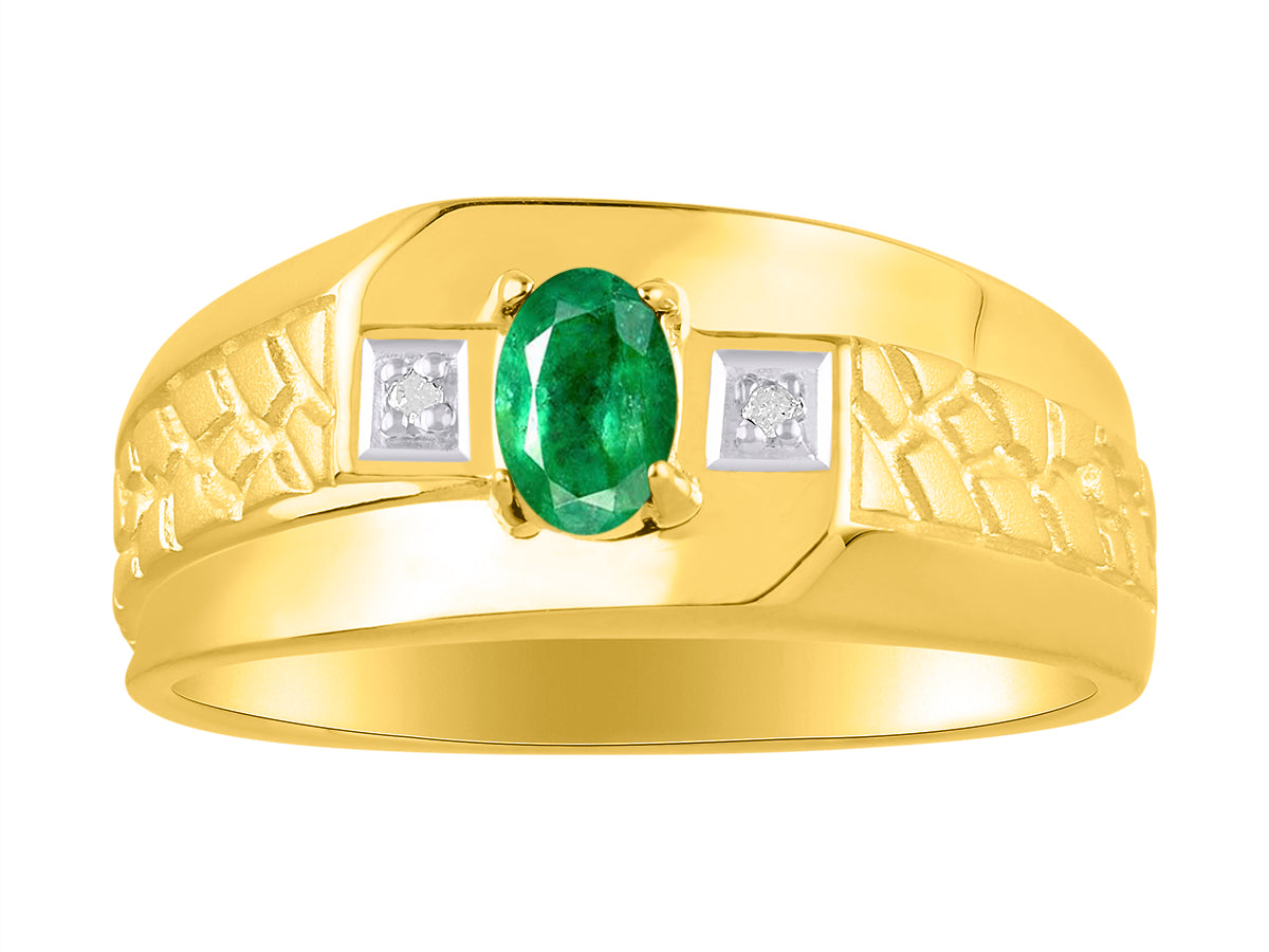 RYLOS Men's Classic Nugget Ring with 6x4MM Oval Gemstone &  Diamond Birthstone Rings in Sizes 8-13 Yellow Gold Plated Silver