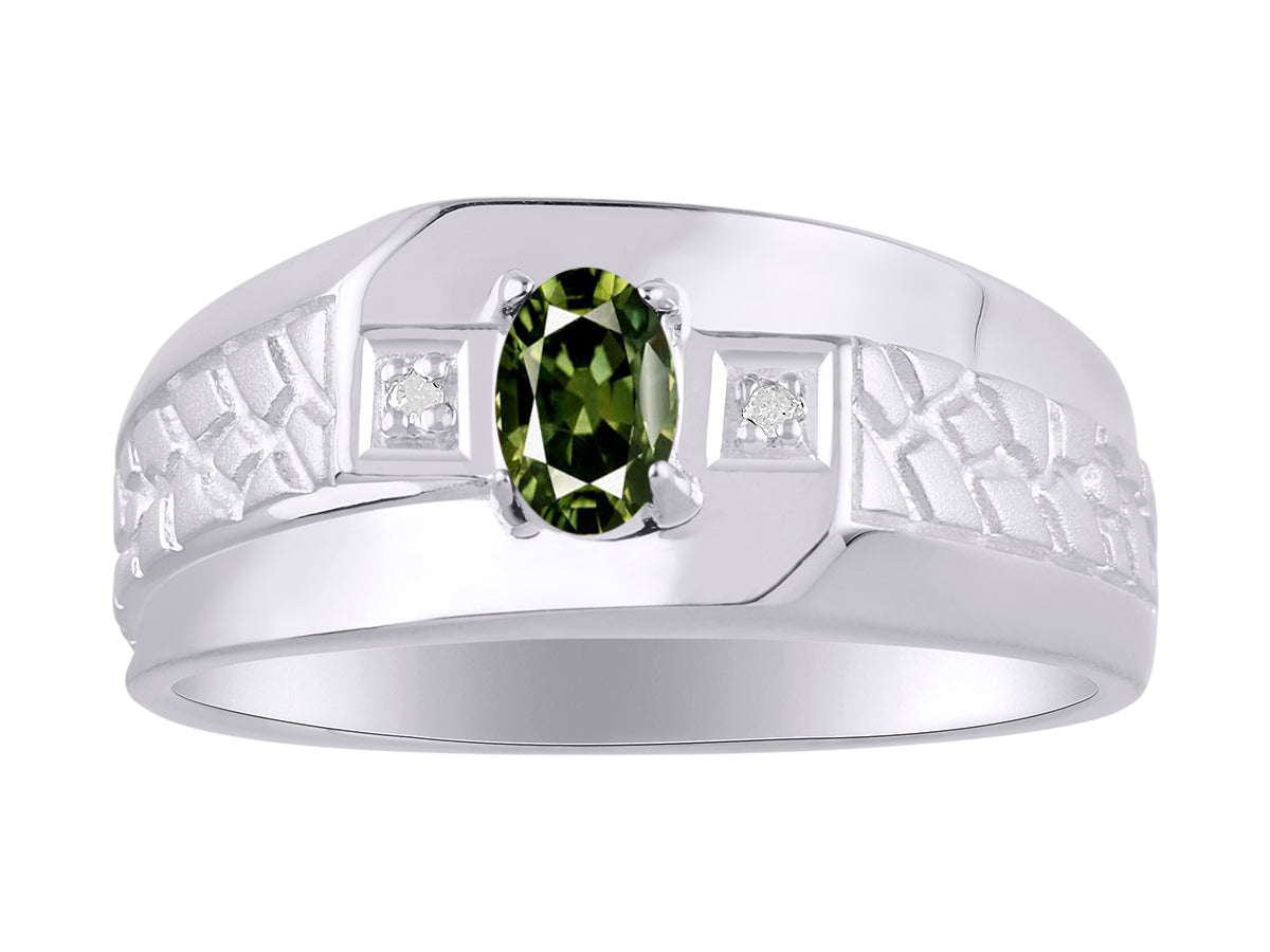 RYLOS Men's 14K White Gold Classic Nugget Ring with 6x4MM Oval Gemstone &  Diamond Birthstone Rings in Sizes 8-13