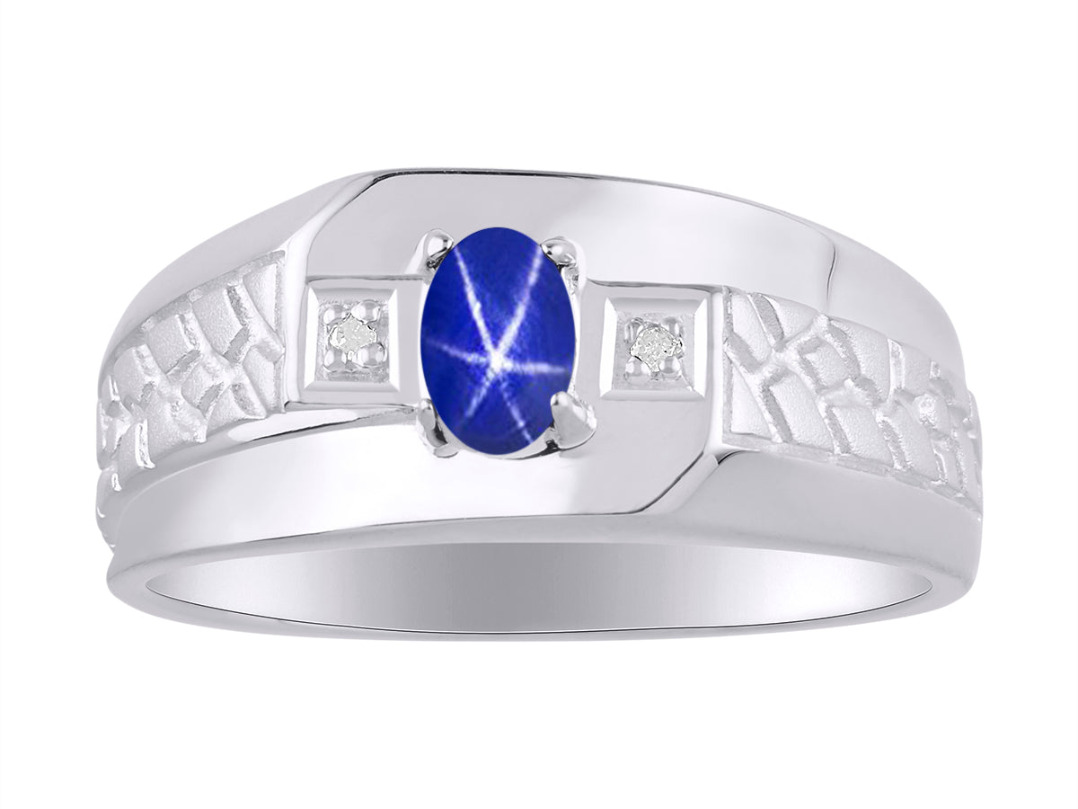 RYLOS Men's Classic Nugget Ring with 6x4MM Oval Gemstone &  Diamond Birthstone Rings in Sizes 8-13 Sterling Silver