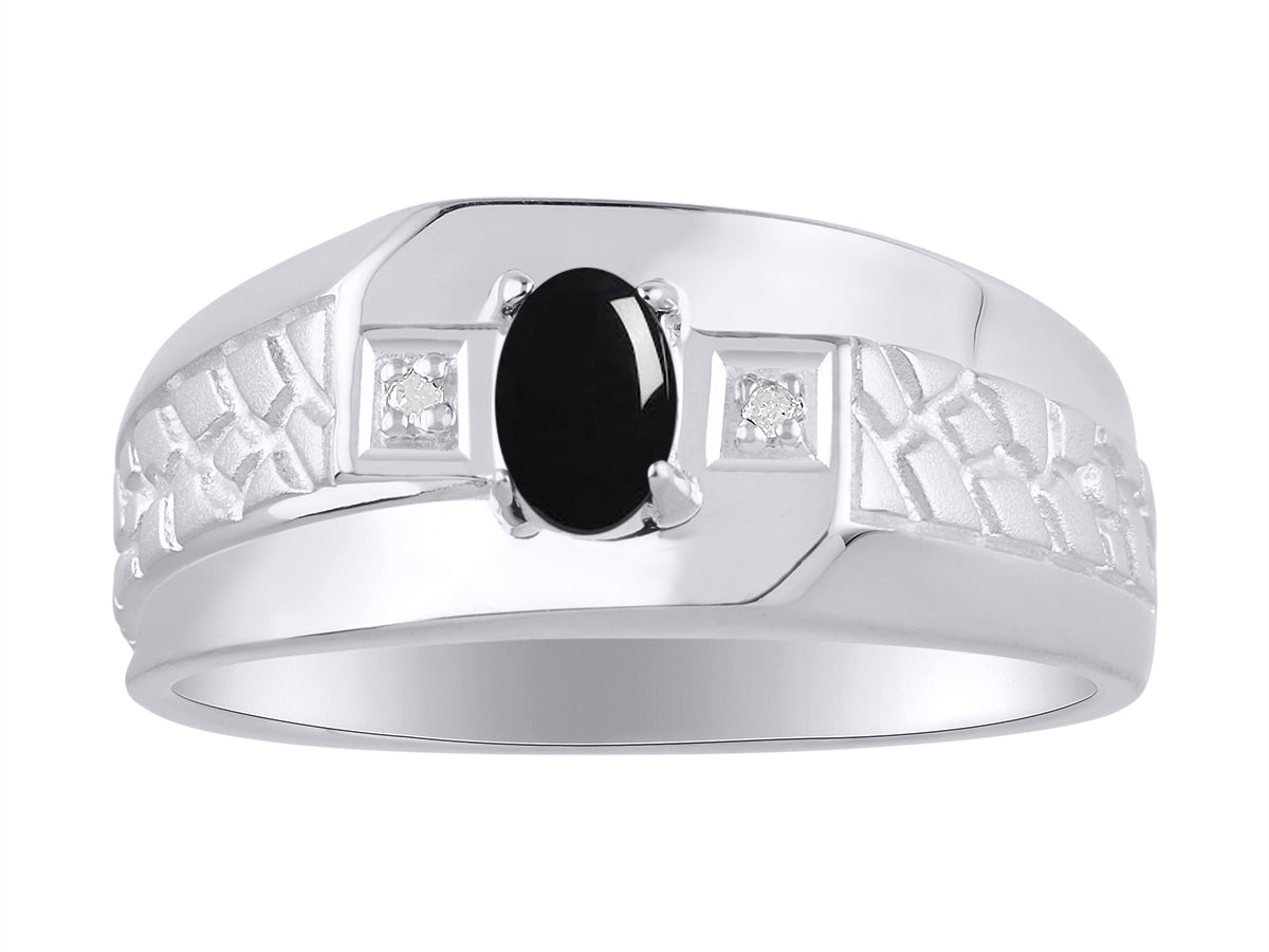 RYLOS Men's 14K White Gold Classic Nugget Ring with 6x4MM Oval Gemstone &  Diamond Birthstone Rings in Sizes 8-13