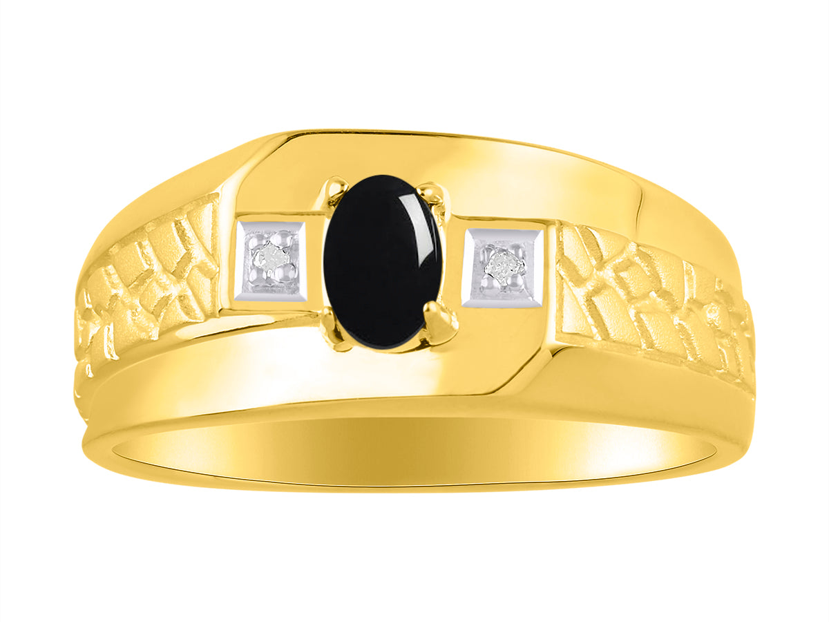 RYLOS Men's Classic Nugget Ring with 6x4MM Oval Gemstone &  Diamond Birthstone Rings in Sizes 8-13 Yellow Gold Plated Silver