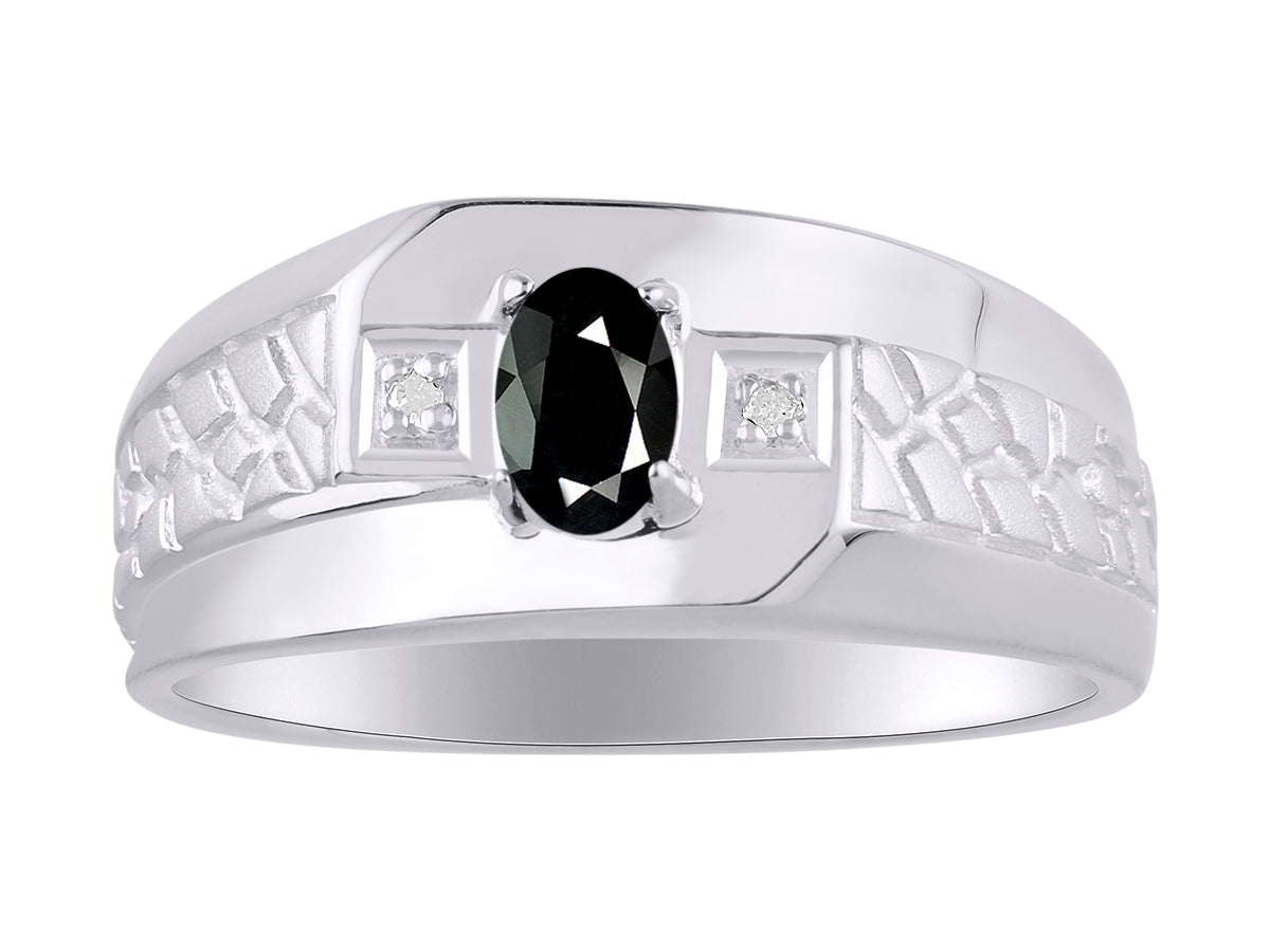RYLOS Men's Classic Nugget Ring with 6x4MM Oval Gemstone &  Diamond Birthstone Rings in Sizes 8-13 Sterling Silver