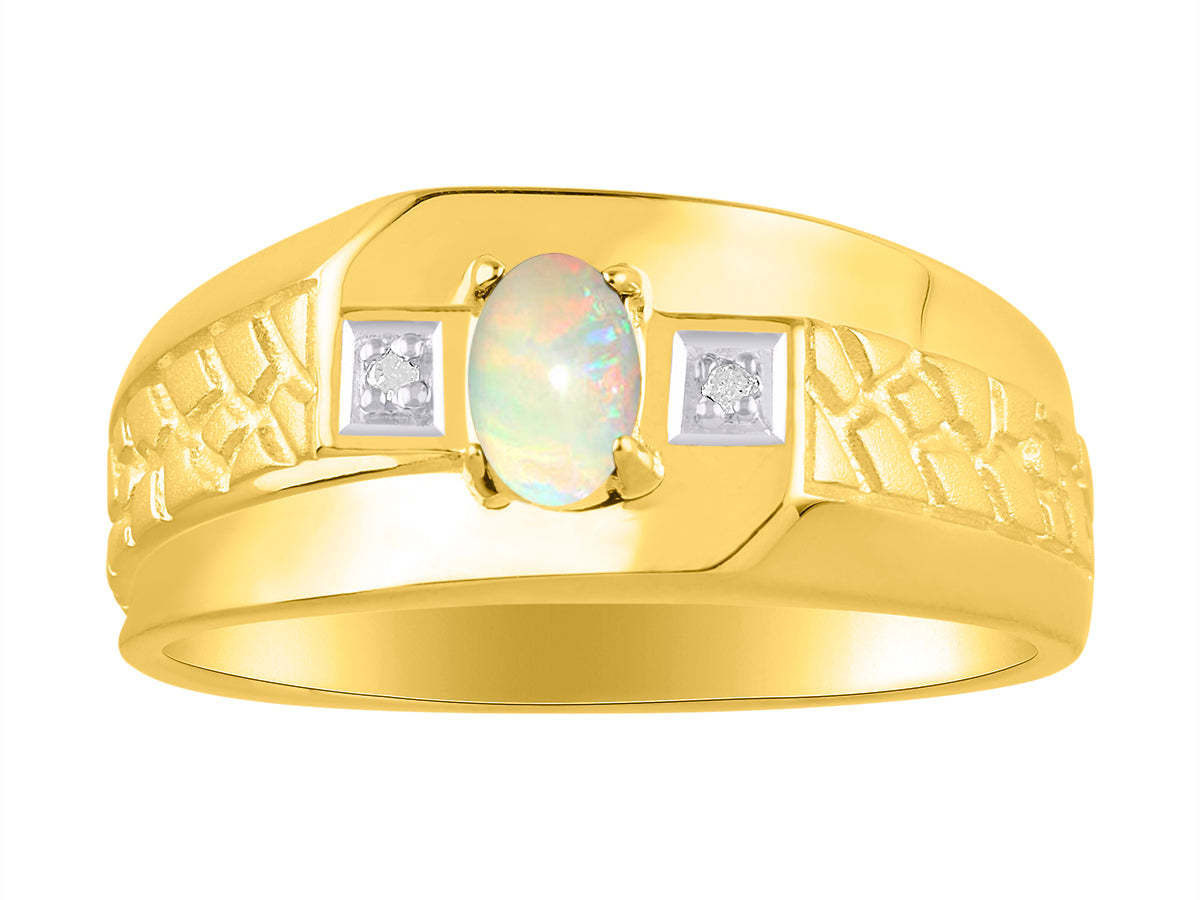 RYLOS Men's Classic Nugget Ring with 6x4MM Oval Gemstone &  Diamond Birthstone Rings in Sizes 8-13 Yellow Gold Plated Silver