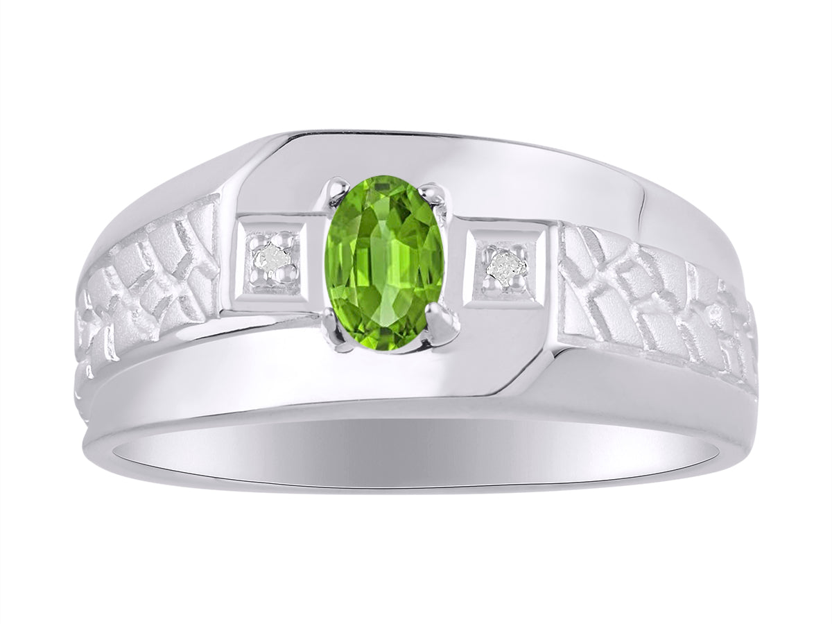 RYLOS Men's 14K White Gold Classic Nugget Ring with 6x4MM Oval Gemstone &  Diamond Birthstone Rings in Sizes 8-13