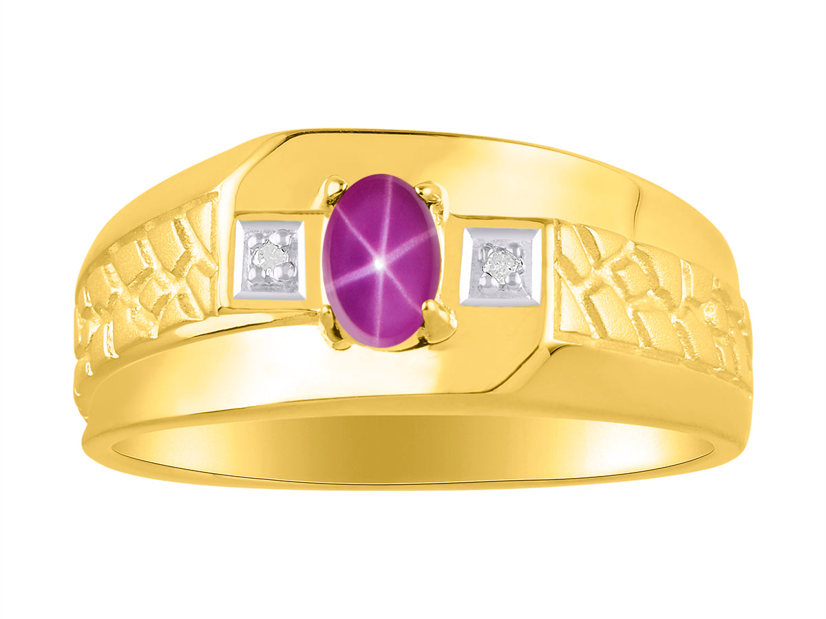 RYLOS Men's Classic Nugget Ring with 6x4MM Oval Gemstone &  Diamond Birthstone Rings in Sizes 8-13 Yellow Gold Plated Silver