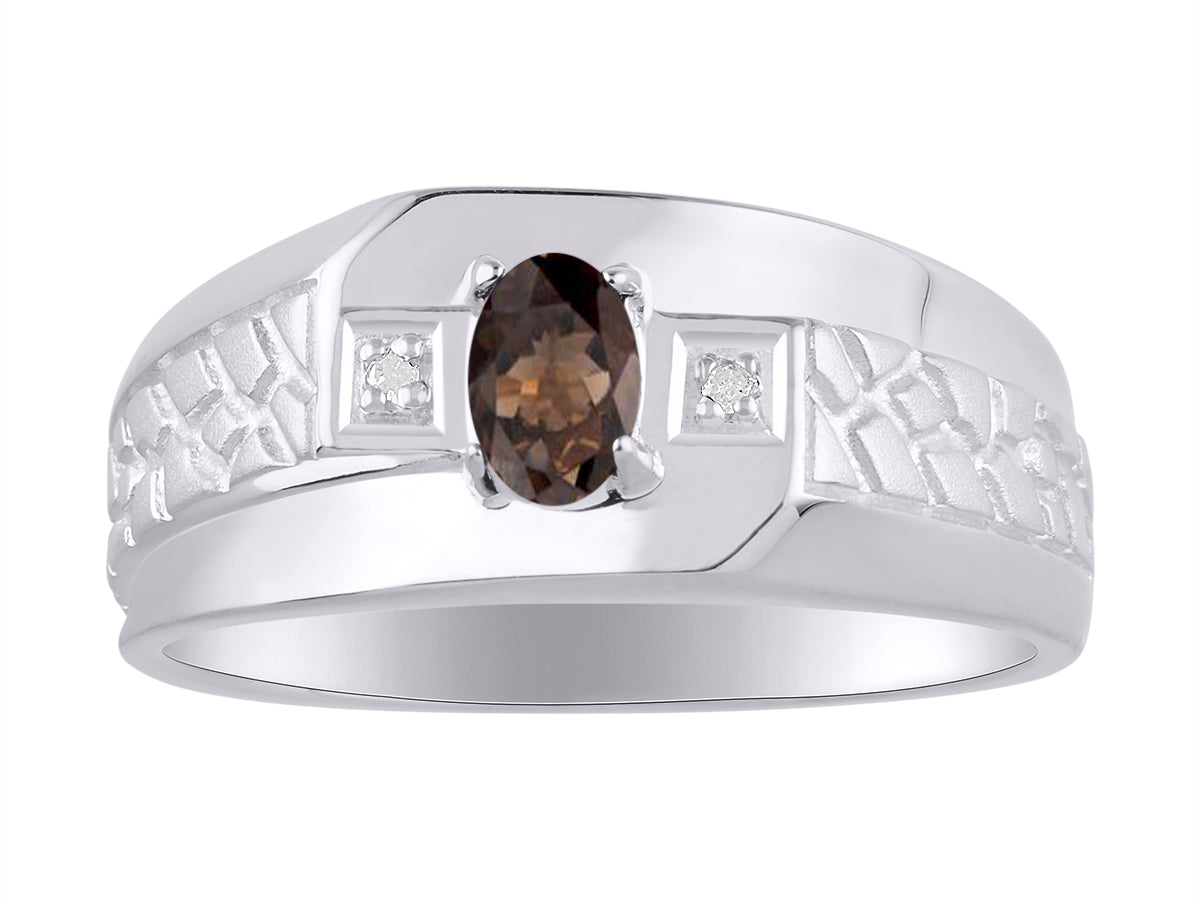 RYLOS Men's 14K White Gold Classic Nugget Ring with 6x4MM Oval Gemstone &  Diamond Birthstone Rings in Sizes 8-13
