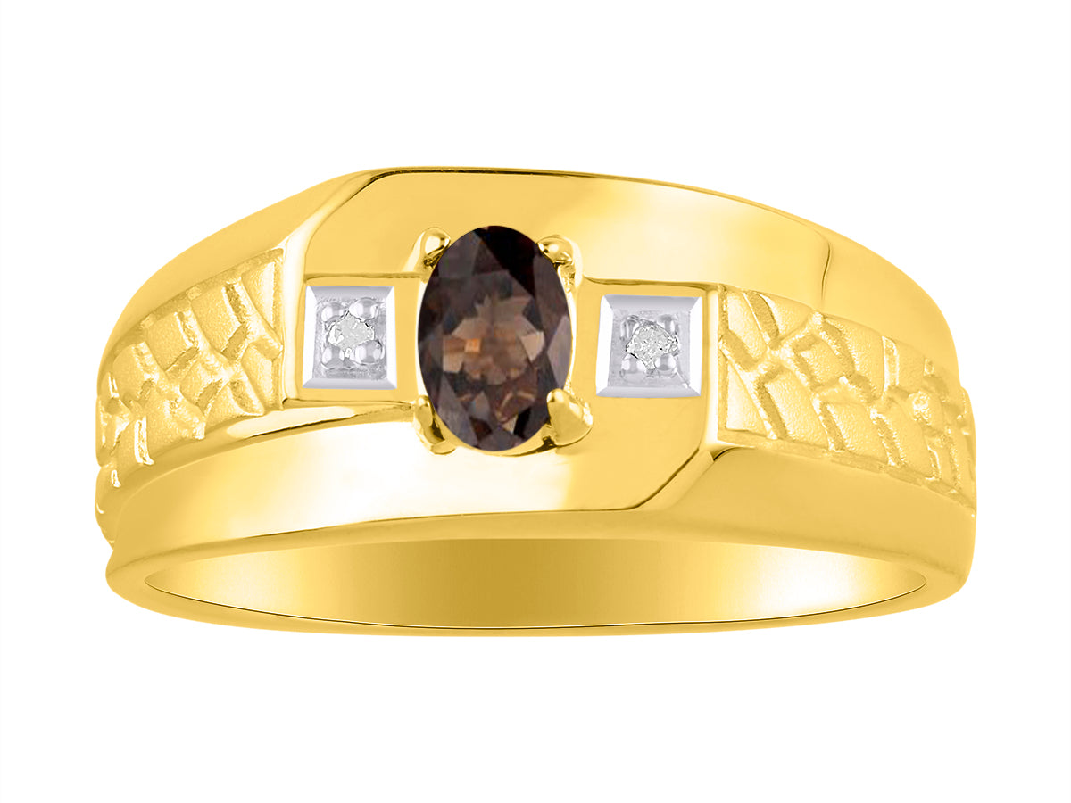 RYLOS Men's Classic Nugget Ring with 6x4MM Oval Gemstone &  Diamond Birthstone Rings in Sizes 8-13 Yellow Gold Plated Silver