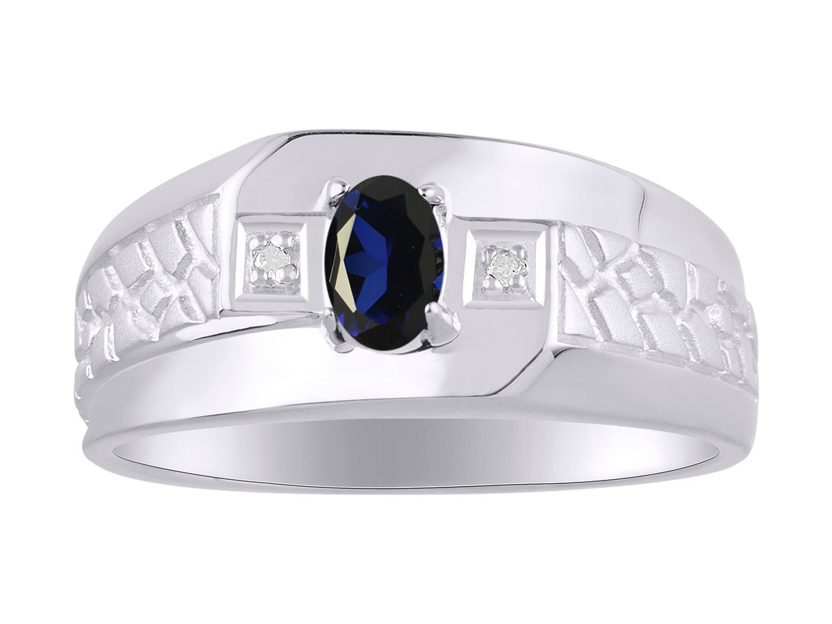 RYLOS Men's 14K White Gold Classic Nugget Ring with 6x4MM Oval Gemstone &  Diamond Birthstone Rings in Sizes 8-13