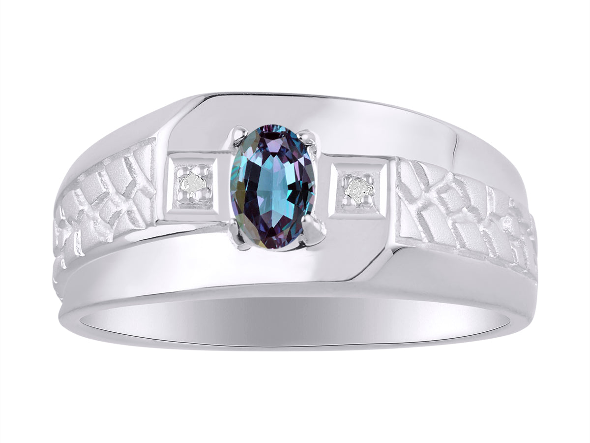 RYLOS Men's Classic Nugget Ring with 6x4MM Oval Gemstone &  Diamond Birthstone Rings in Sizes 8-13 Sterling Silver