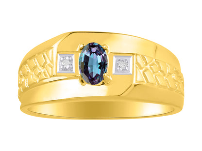 RYLOS Men's Classic Nugget Ring with 6x4MM Oval Gemstone &  Diamond Birthstone Rings in Sizes 8-13 Yellow Gold Plated Silver