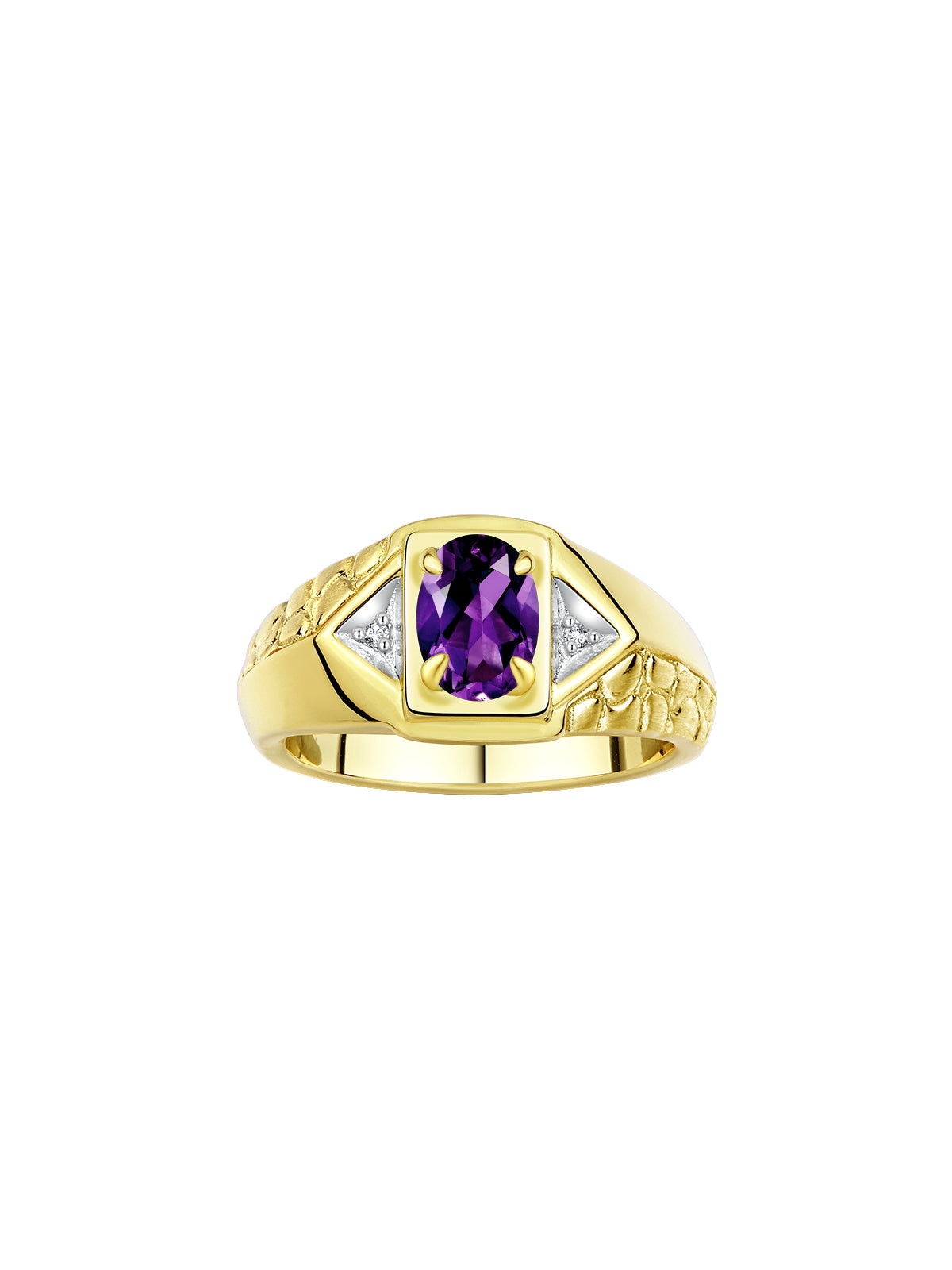 RYLOS Men's 14K Yellow Gold Classic Designer Ring - 7X5MM Oval Gemstone & Sparkling Diamond - Birthstone Rings for Men - Available in Sizes 8 to 14