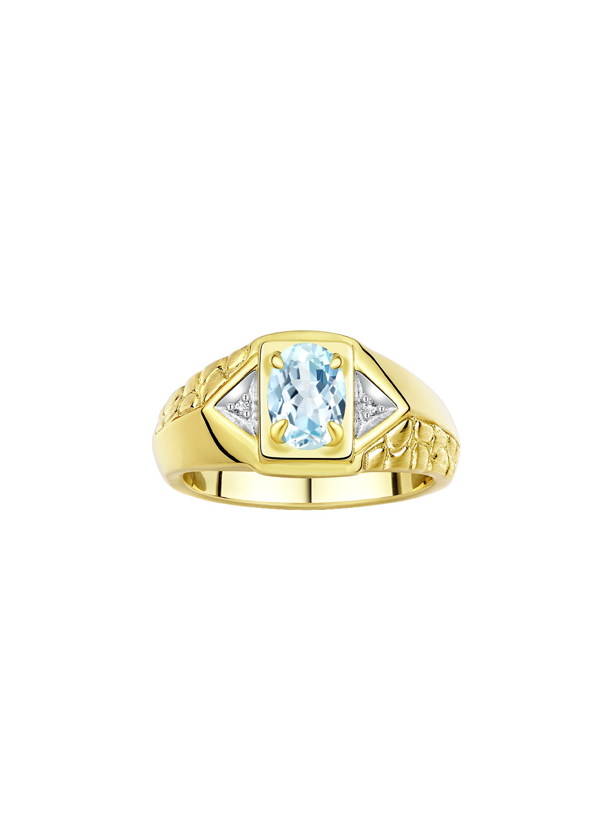 RYLOS Men's 14K Yellow Gold Classic Designer Ring - 7X5MM Oval Gemstone & Sparkling Diamond - Birthstone Rings for Men - Available in Sizes 8 to 14