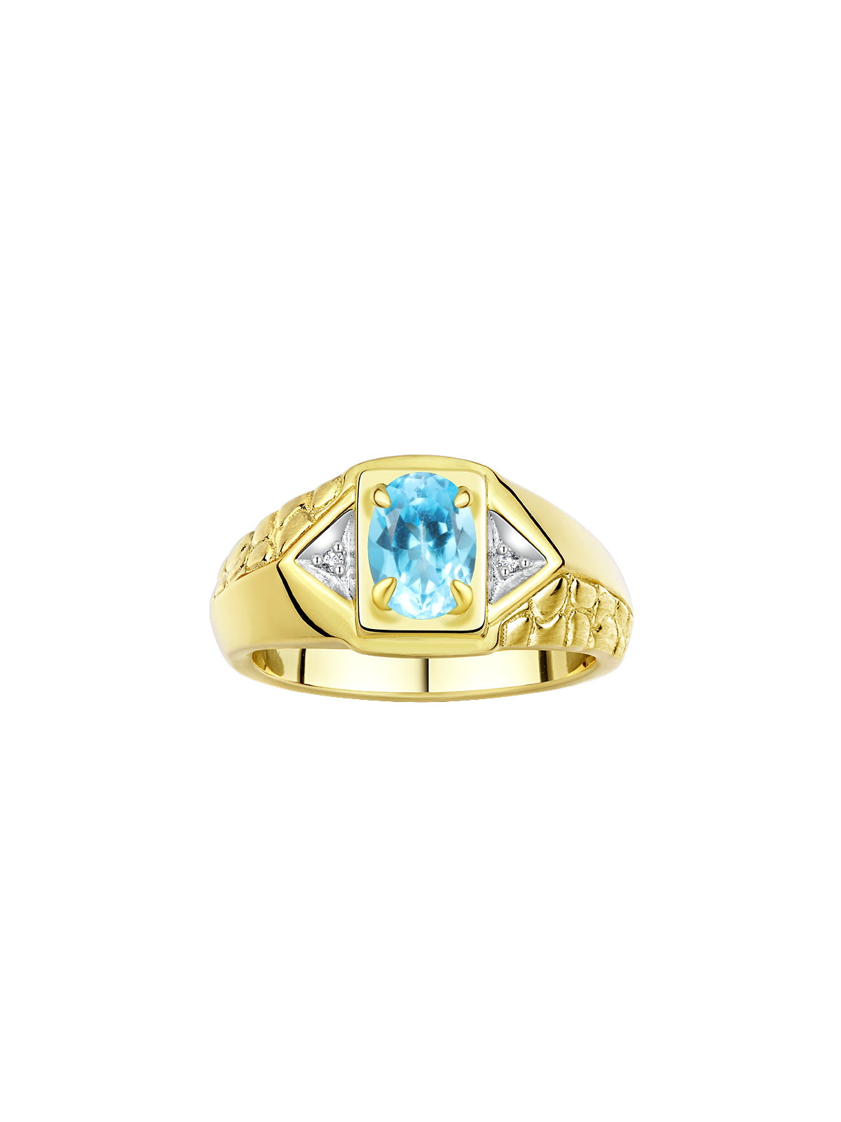 RYLOS Men's Yellow Gold Plated Silver Classic Designer Ring - 7X5MM Oval Gemstone & Sparkling Diamond - Birthstone Rings for Men - Available in Sizes 8 to 14