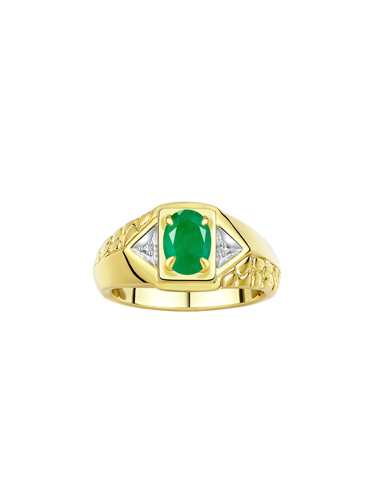 RYLOS Men's Yellow Gold Plated Silver Classic Designer Ring - 7X5MM Oval Gemstone & Sparkling Diamond - Birthstone Rings for Men - Available in Sizes 8 to 14