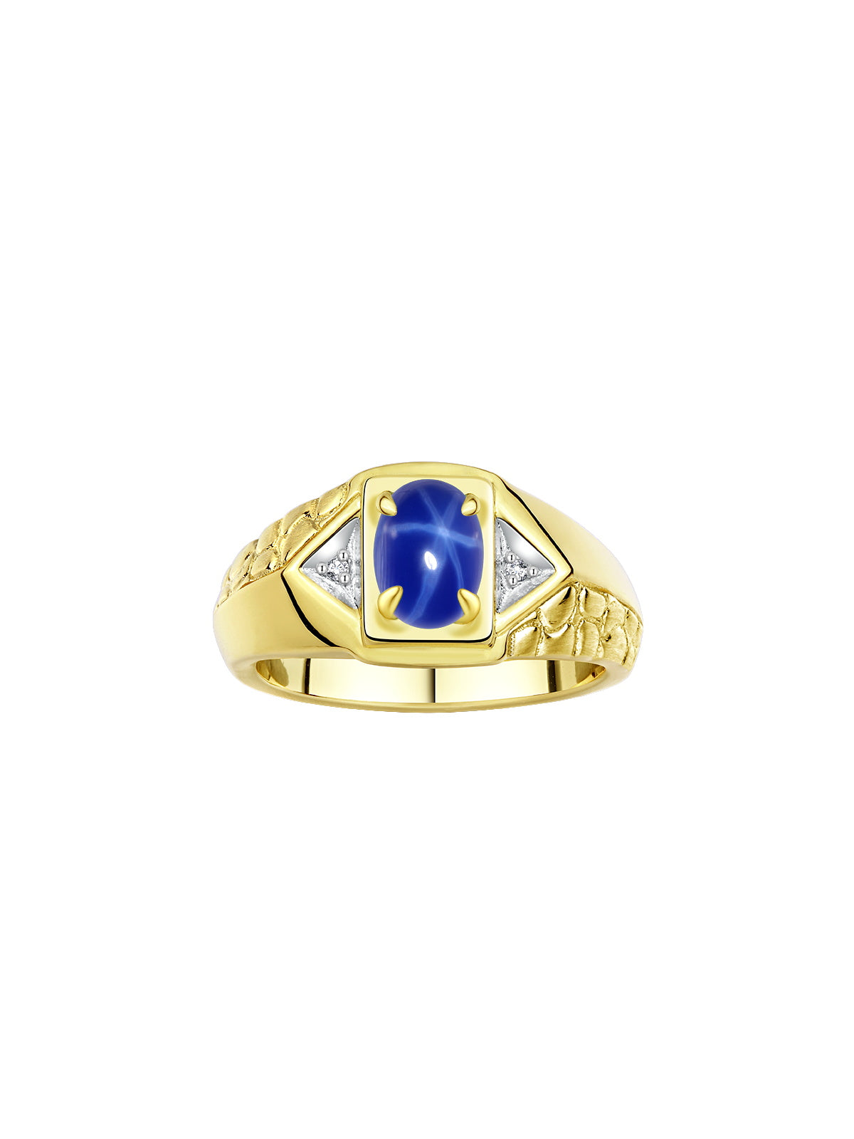 RYLOS Men's Yellow Gold Plated Silver Classic Designer Ring - 7X5MM Oval Gemstone & Sparkling Diamond - Birthstone Rings for Men - Available in Sizes 8 to 14