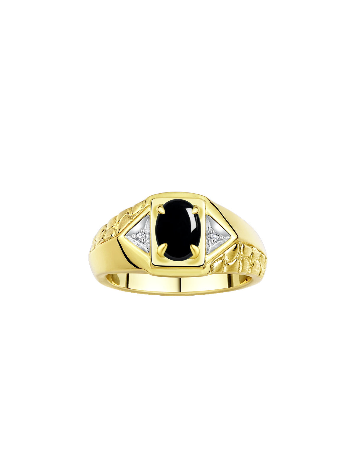 RYLOS Men's 14K Yellow Gold Classic Designer Ring - 7X5MM Oval Gemstone & Sparkling Diamond - Birthstone Rings for Men - Available in Sizes 8 to 14