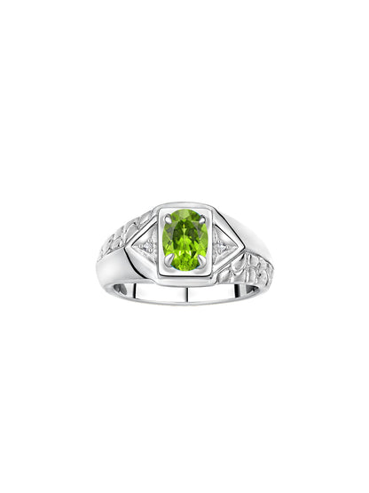 RYLOS Men's 14K White Gold Classic Designer Ring - 7X5MM Oval Gemstone & Sparkling Diamond - Birthstone Rings for Men - Available in Sizes 8 to 13